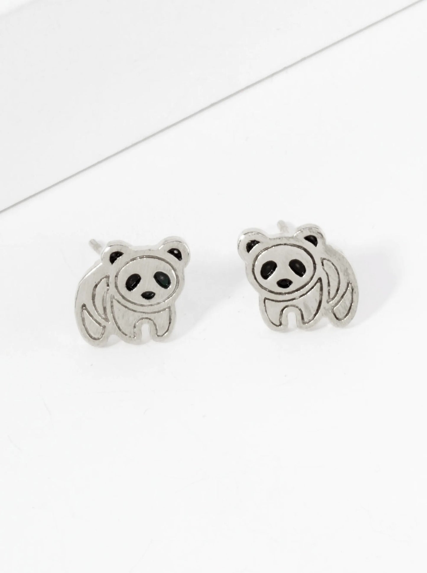 Animal-Theme Brushed Brass 10mm Panda 18K-Gold-Dipped Stud Earrings