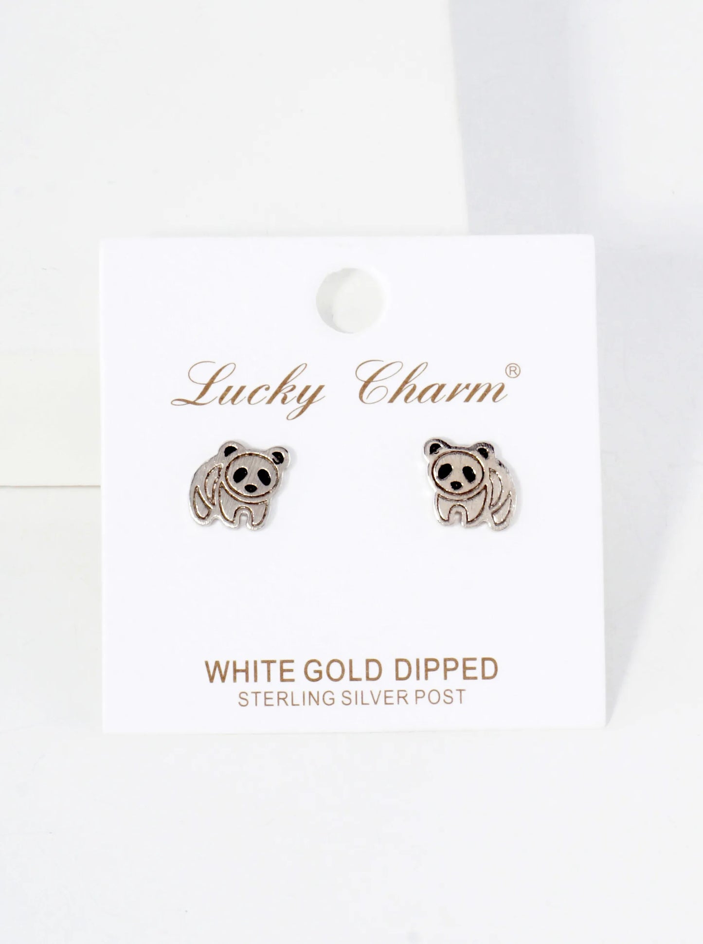 Animal-Theme Brushed Brass 10mm Panda 18K-Gold-Dipped Stud Earrings