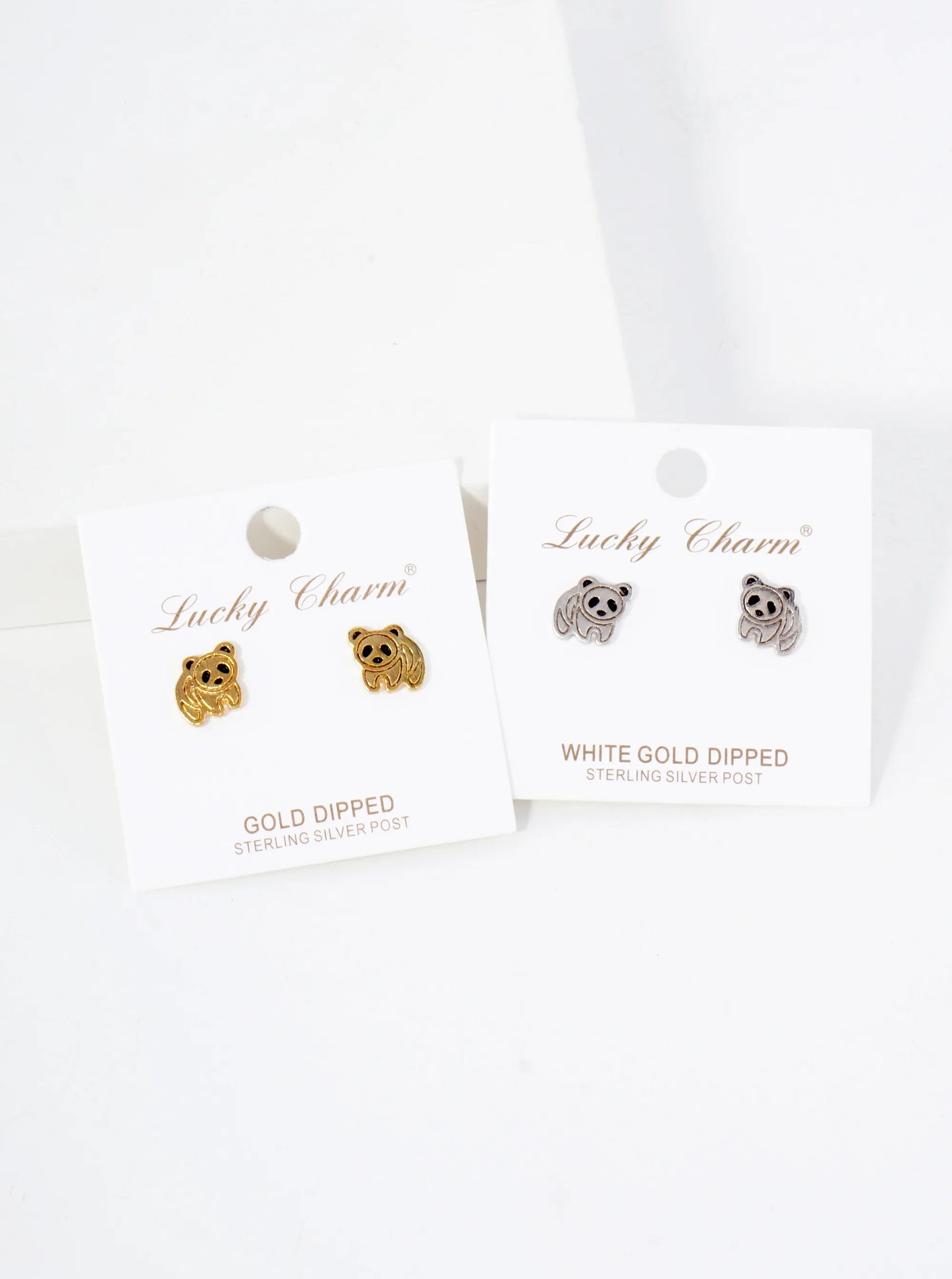 Animal-Theme Brushed Brass 10mm Panda 18K-Gold-Dipped Stud Earrings