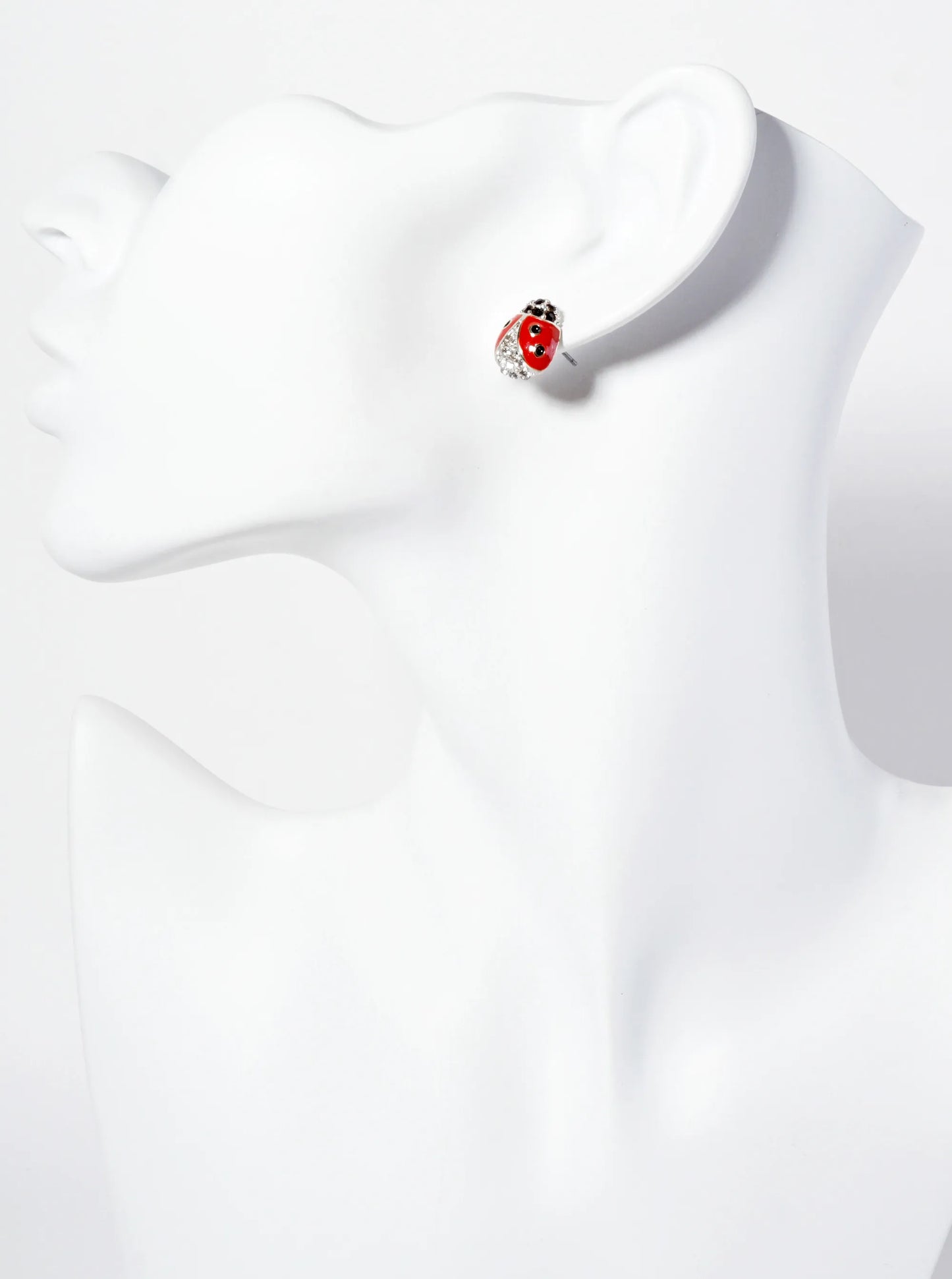 Animal-Theme Crystal-Pave Enamel Ladybug Stud Earrings