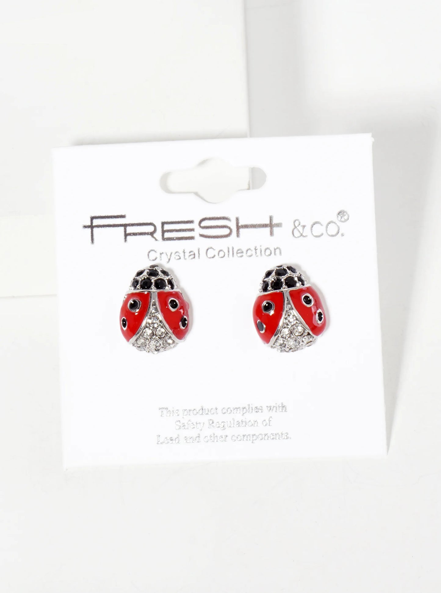 Animal-Theme Crystal-Pave Enamel Ladybug Stud Earrings