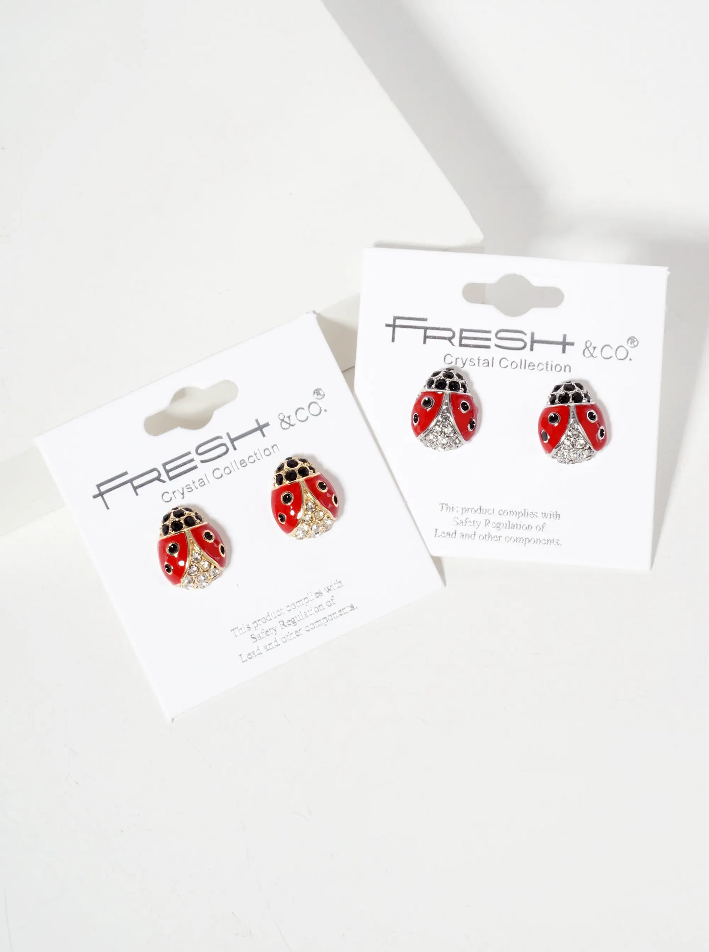 Animal-Theme Crystal-Pave Enamel Ladybug Stud Earrings