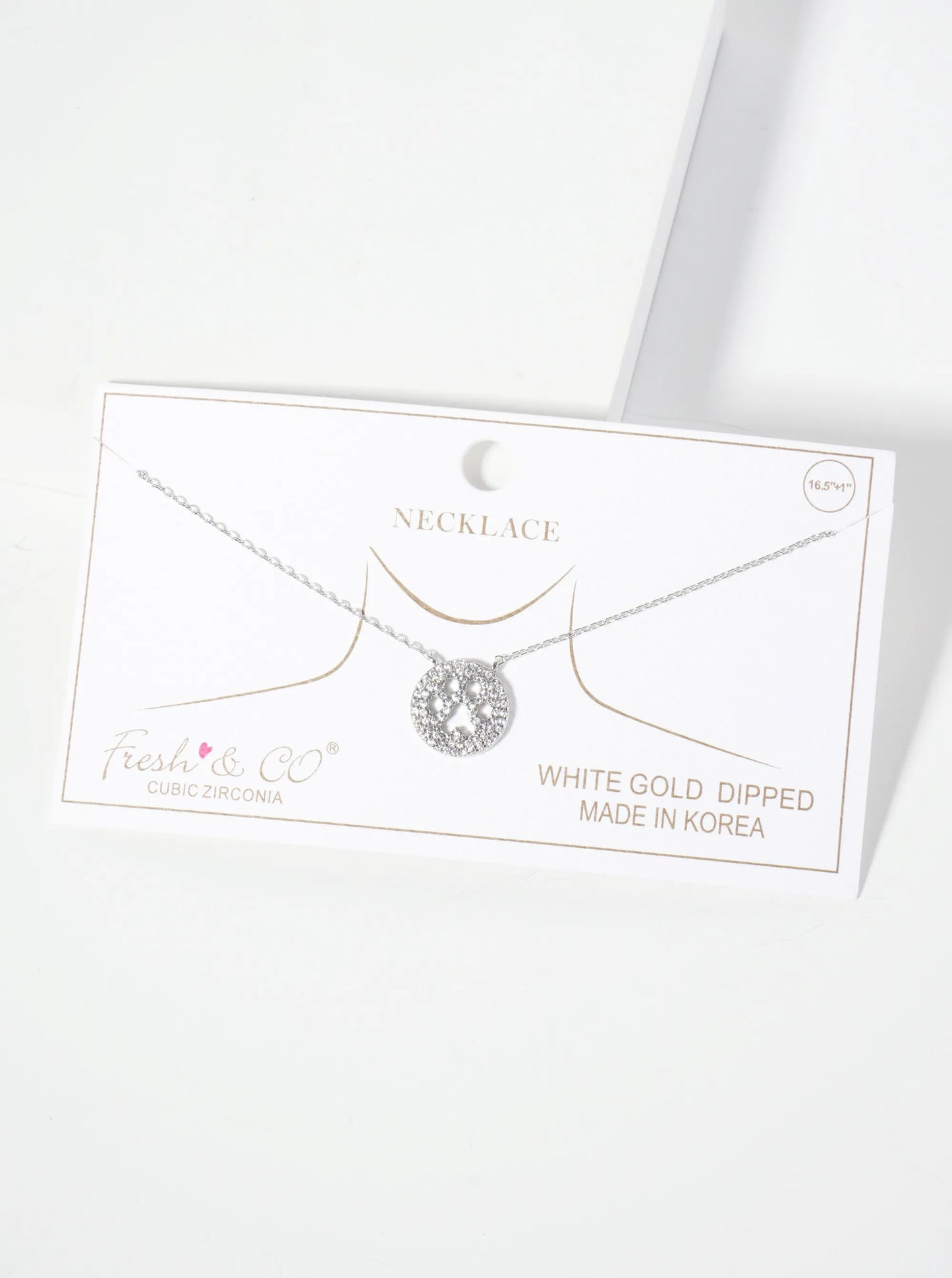 Animal-Theme Pave-Set Cubic-Zirconia 18K-Gold-Dipped Cutout Dog Paw Round Pendant Necklace