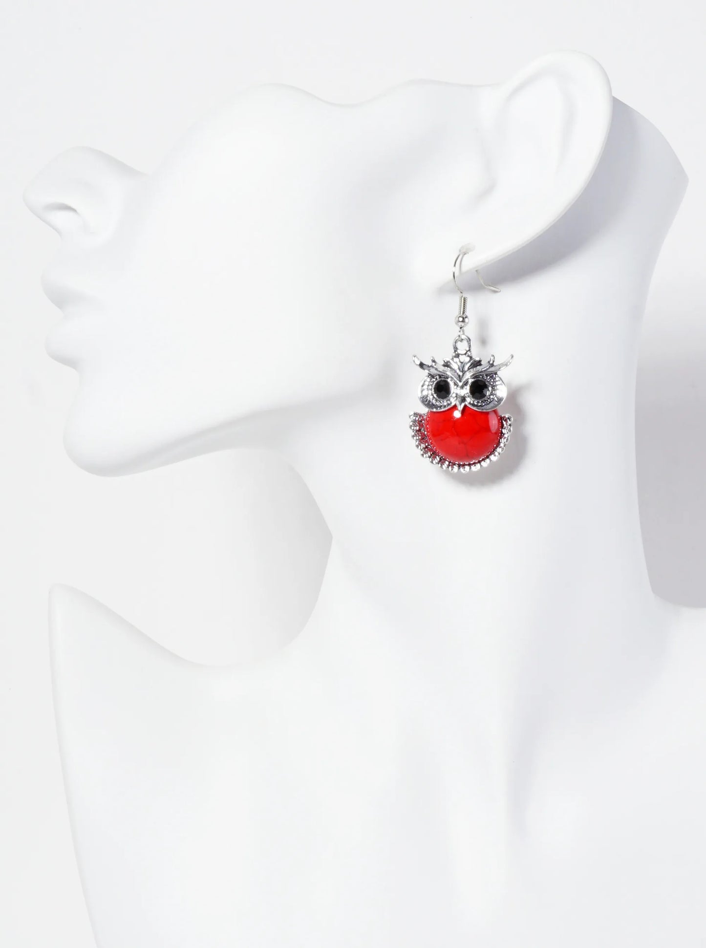 Animal-Theme Semi-Precious Natural-Stone Owl Dangle Drop Bohemian Western Earrings