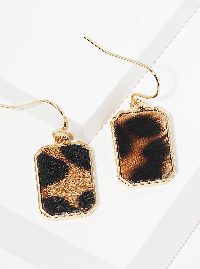 Animal Print Rectangle Dangle Drop Earrings