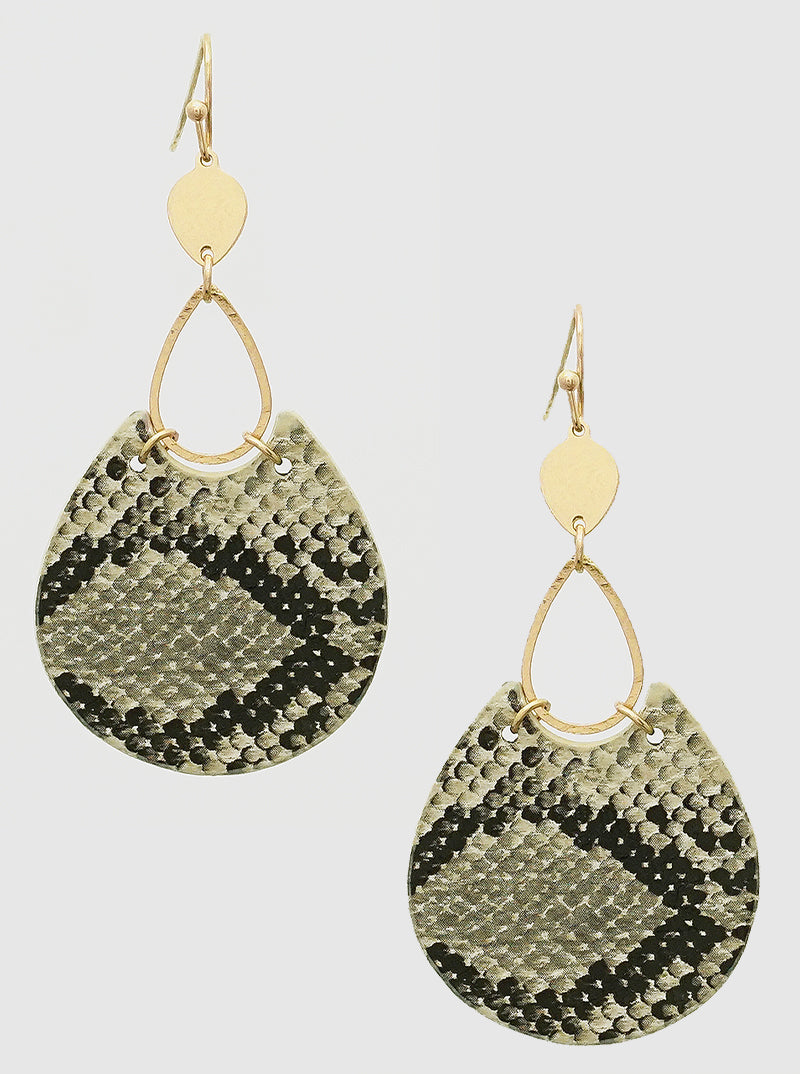Animal Print Teardrop Leatherette Fishhook Dangle Drop Earrings