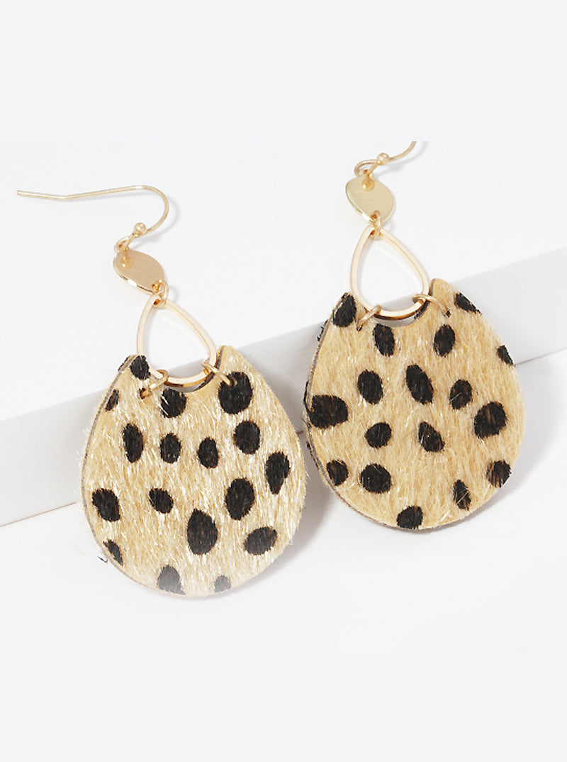 Animal Print Teardrop Leatherette Fishhook Dangle Drop Earrings