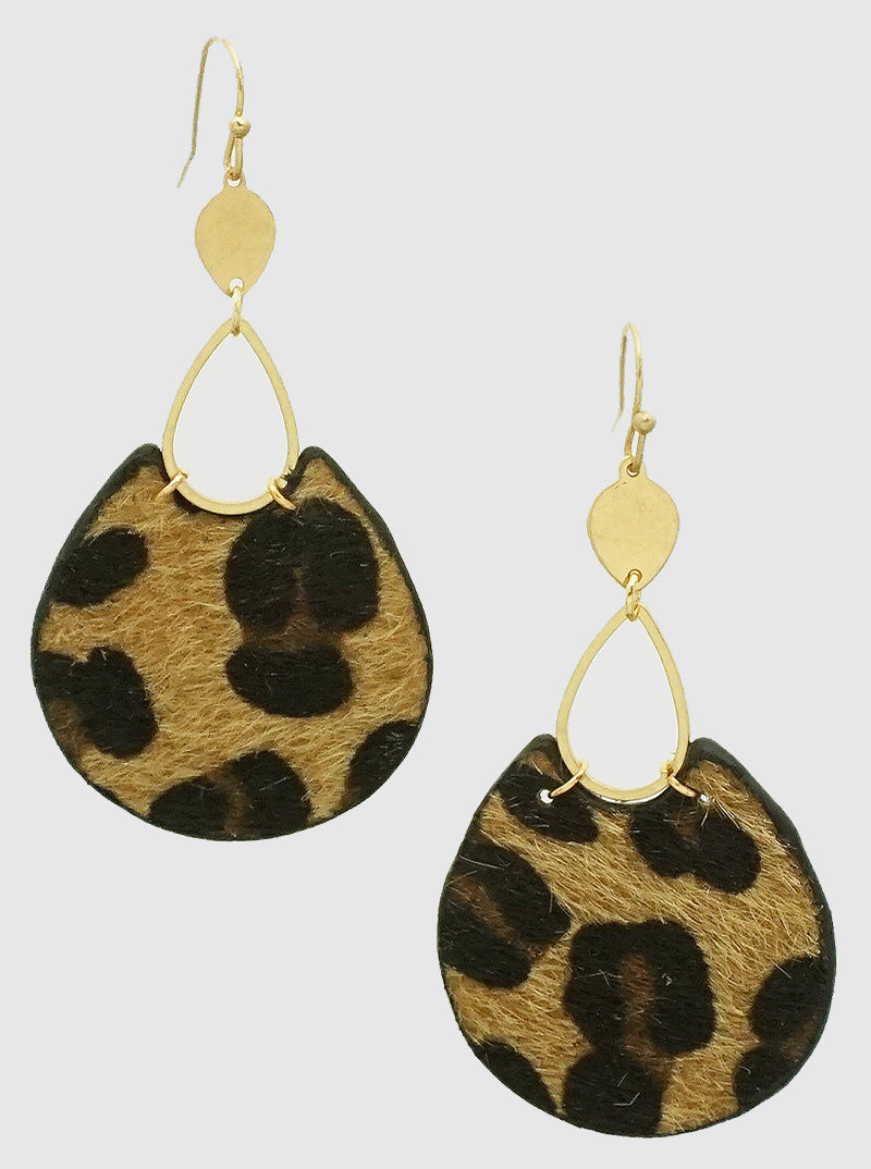 Animal Print Teardrop Leatherette Fishhook Dangle Drop Earrings