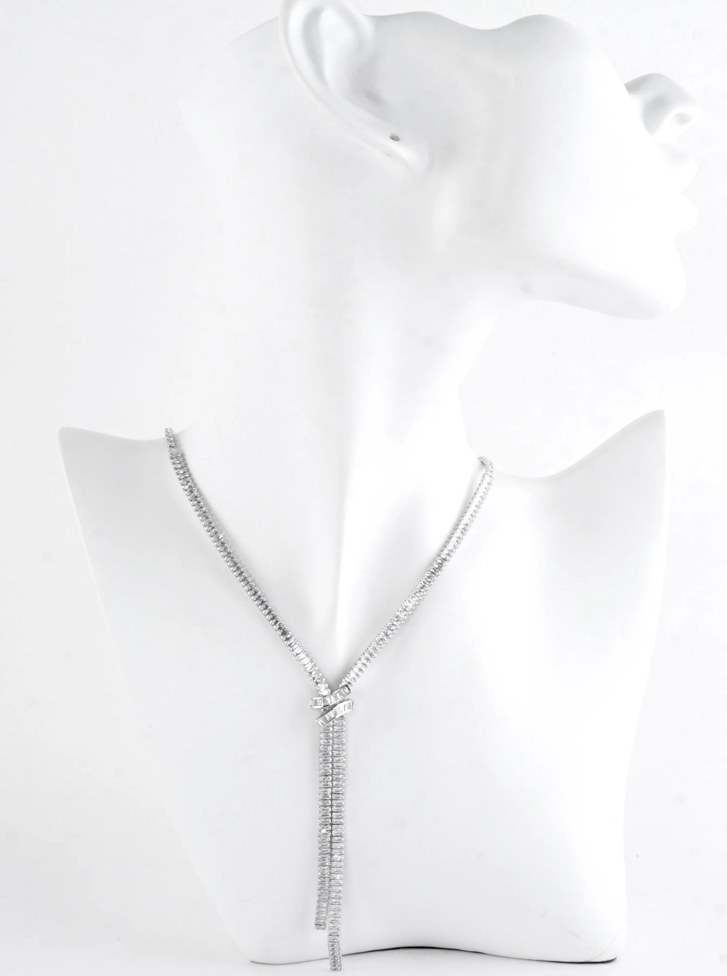 Baguette CZ X Knot Y-Drop Tennis Necklace