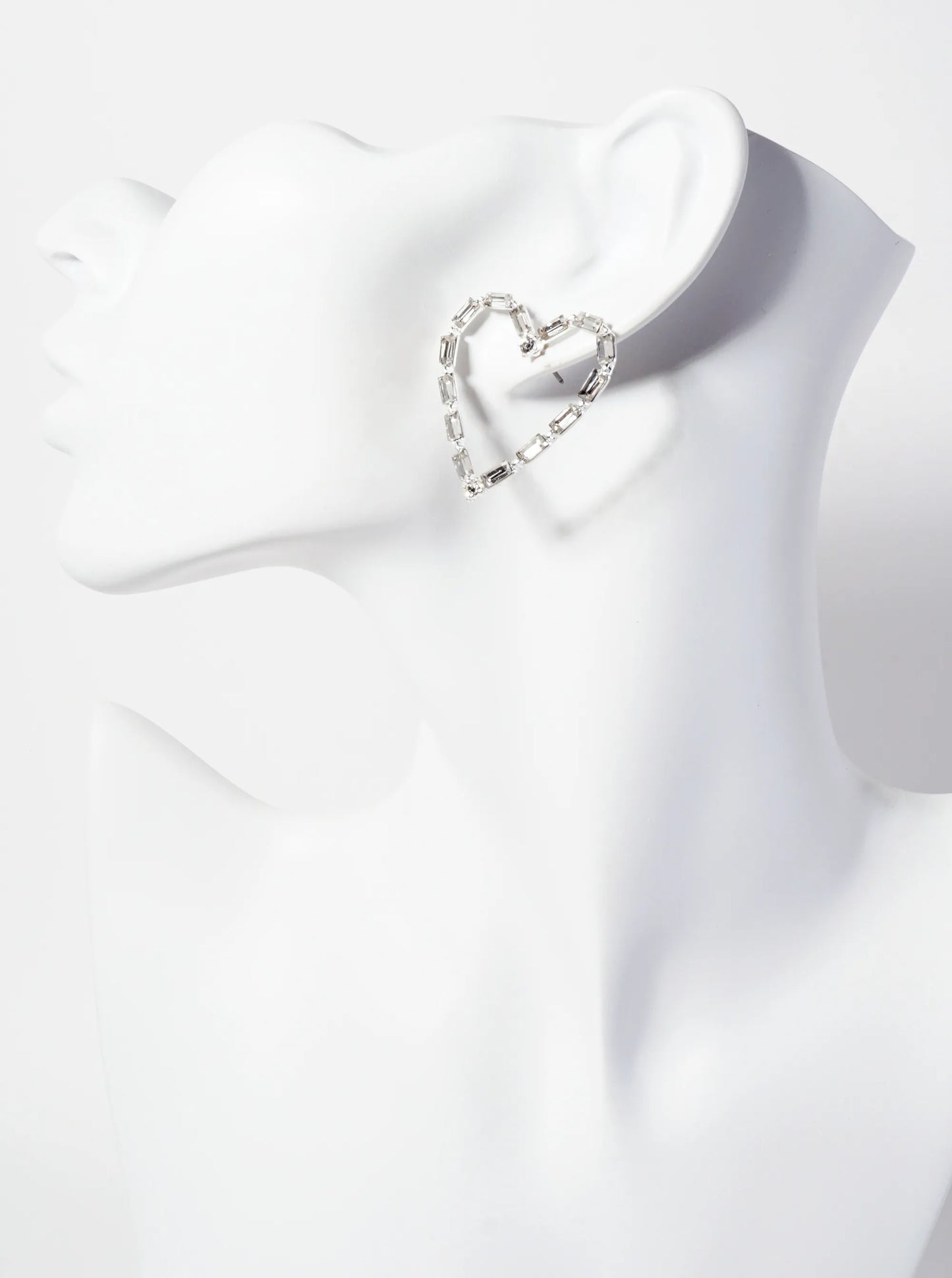 Baguette Crystal-Pave Heart Post Earrings