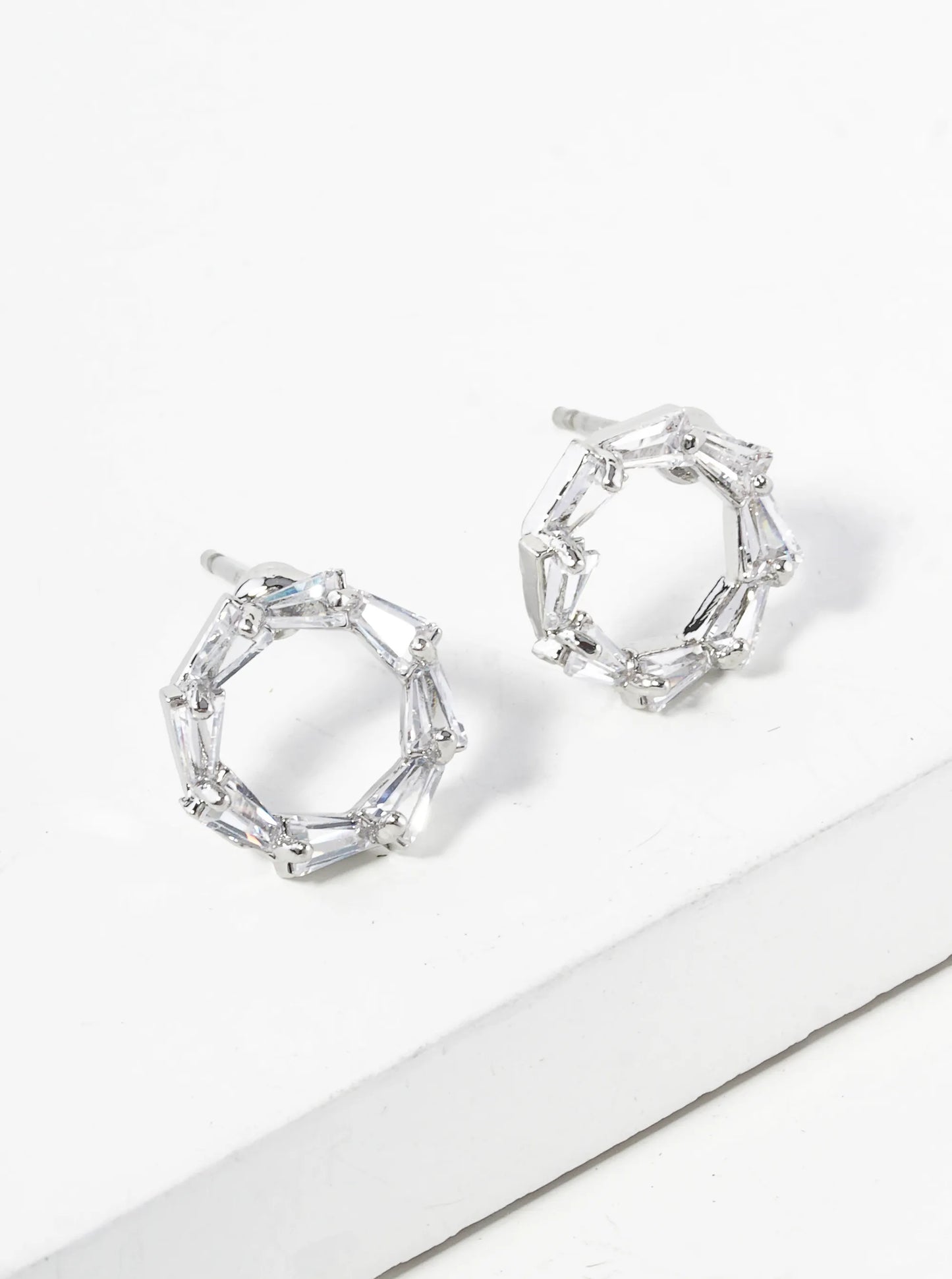 Baguette Cubic Zirconia Circle Stud Earrings