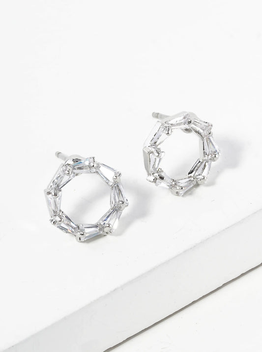 Baguette Cubic Zirconia Circle Stud Earrings