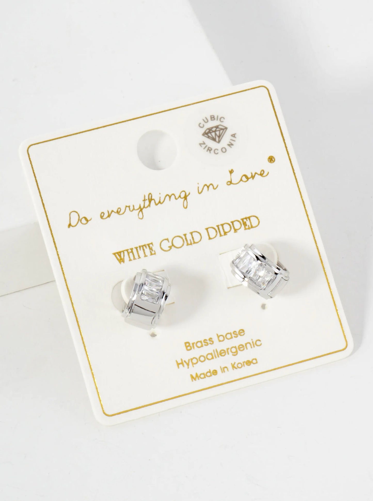 Baguette-Cut CZ Accents 10mm 14K-Gold-Dipped Small Huggie Hoop Earrings