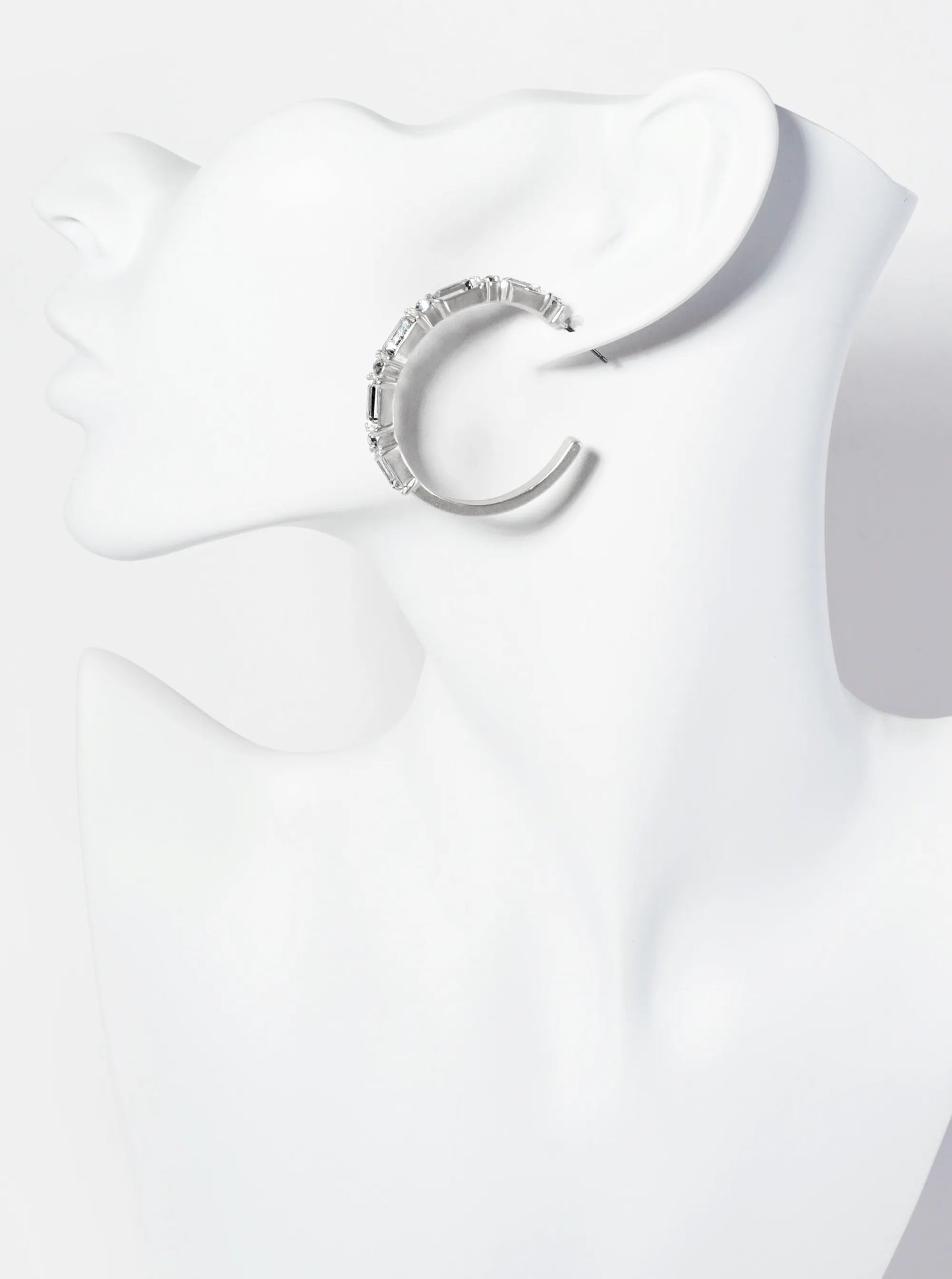 Baguette-Stone-Studded 40mm Angular Hoop Earrings