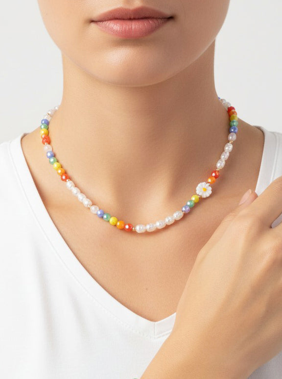 Ball-Beaded Faceted Resin Pearl Necklace