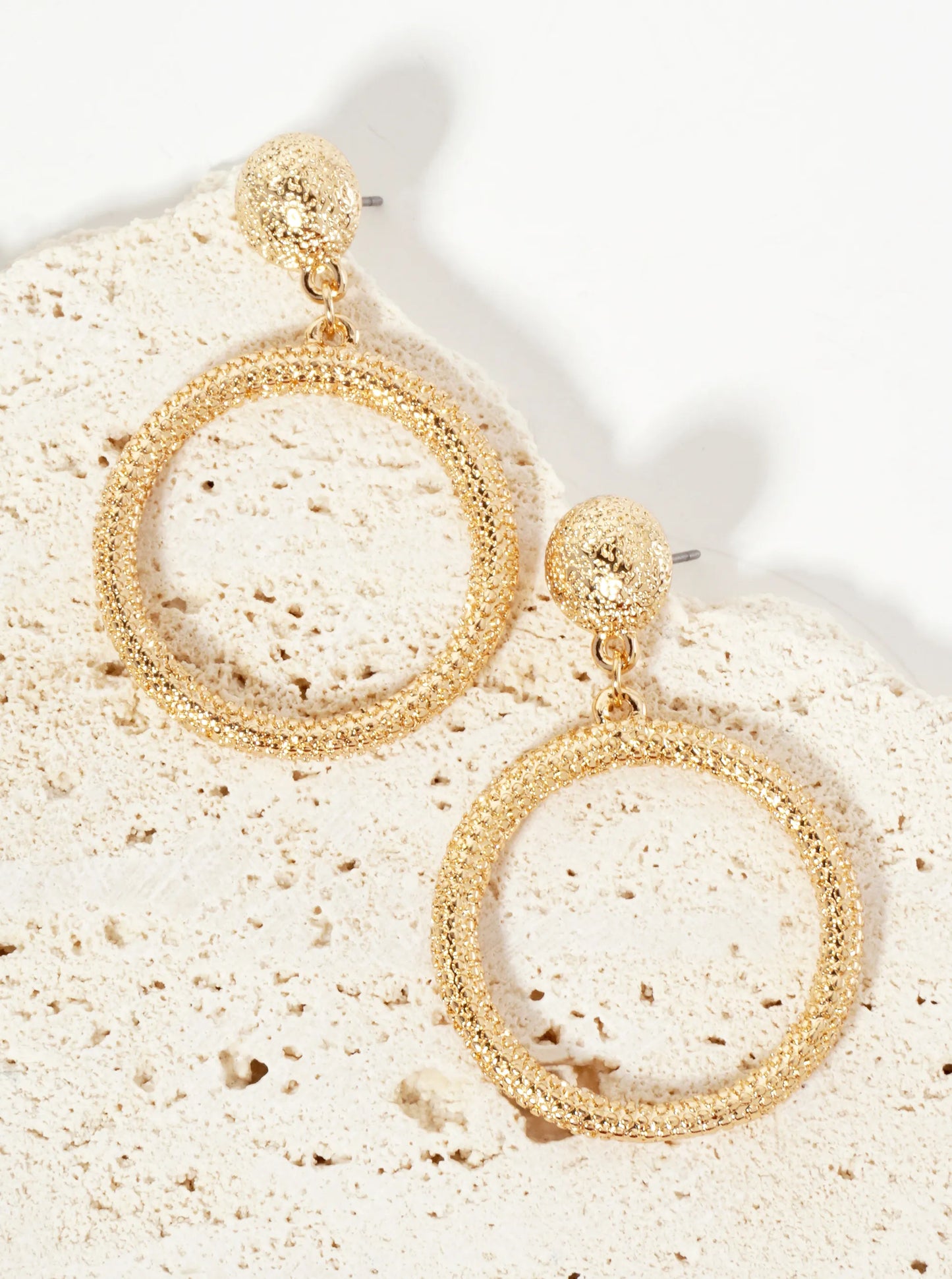 Ball-Texture Metal Circle Drop Dangle Earrings