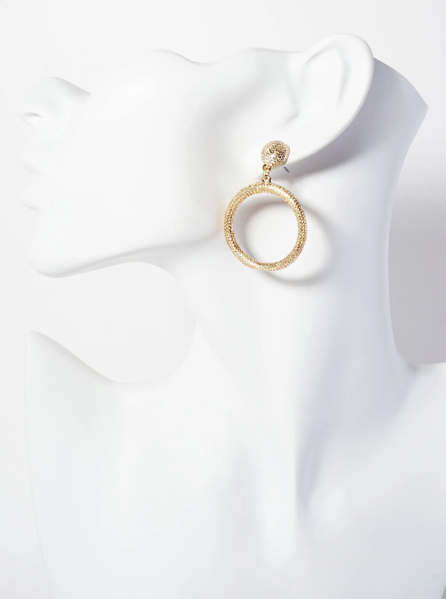 Ball-Texture Metal Circle Drop Dangle Earrings