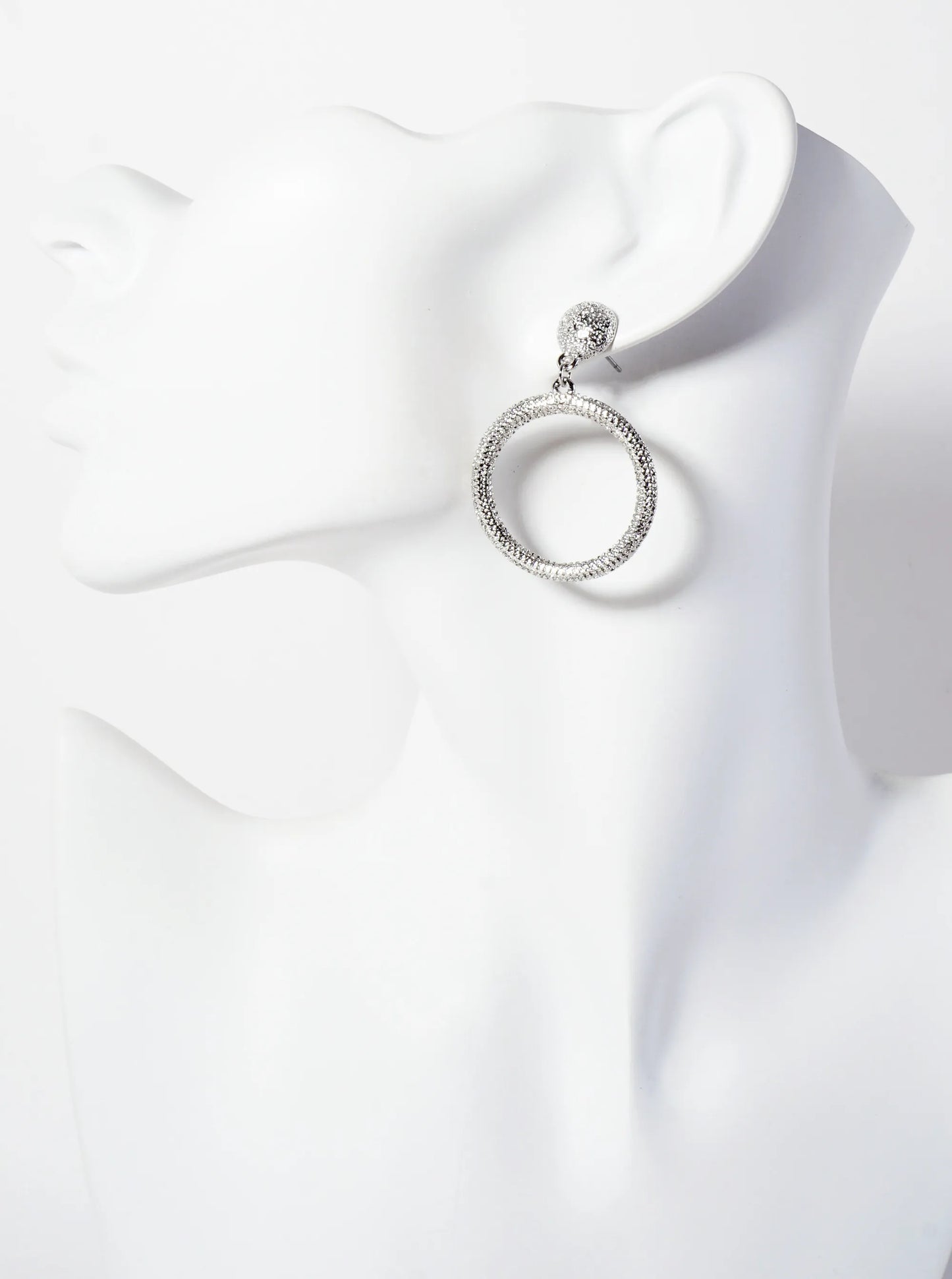 Ball-Texture Metal Circle Drop Dangle Earrings