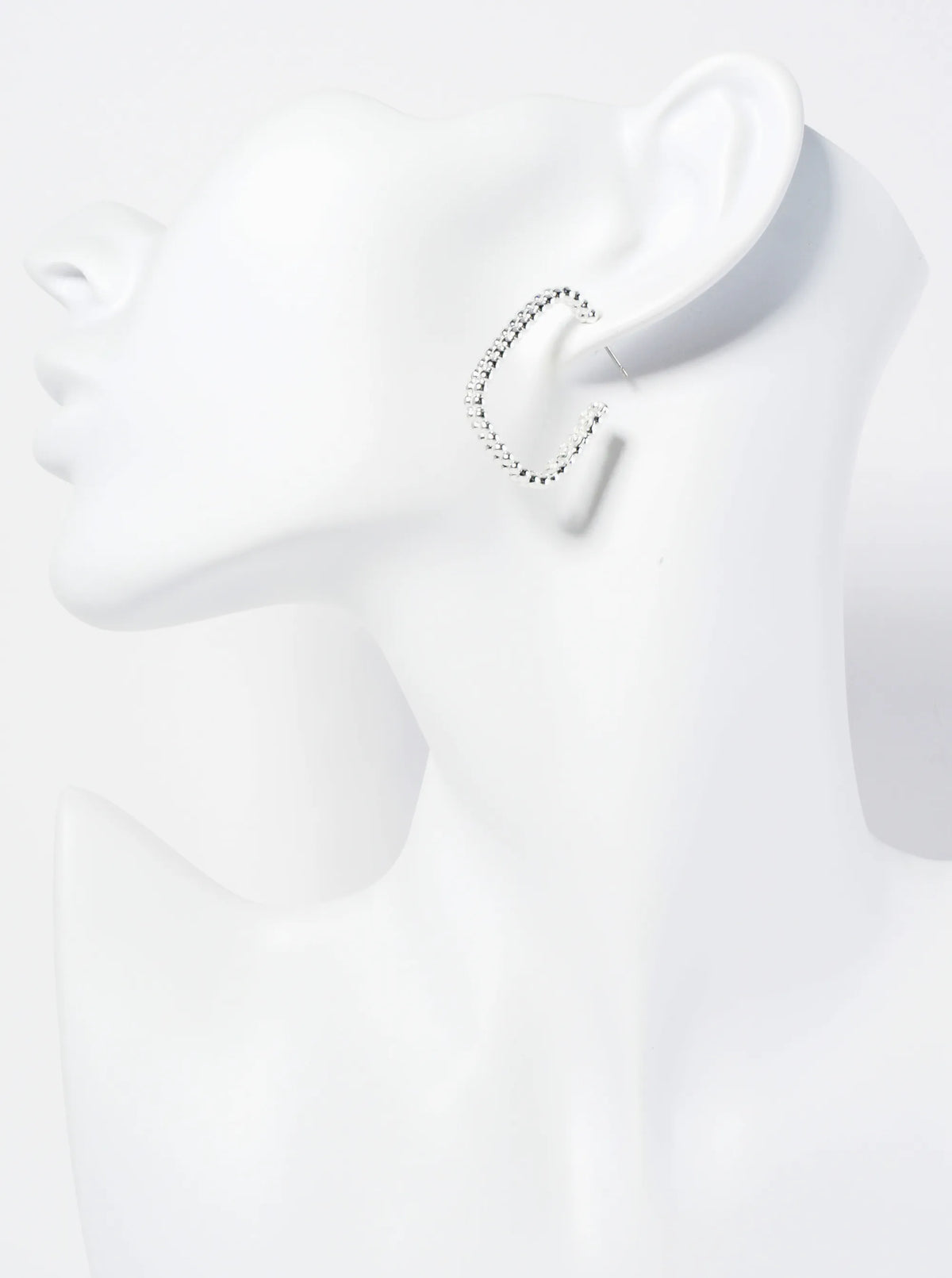 Ball Textured 30mm Double Rectangle Open Hoop Earrings