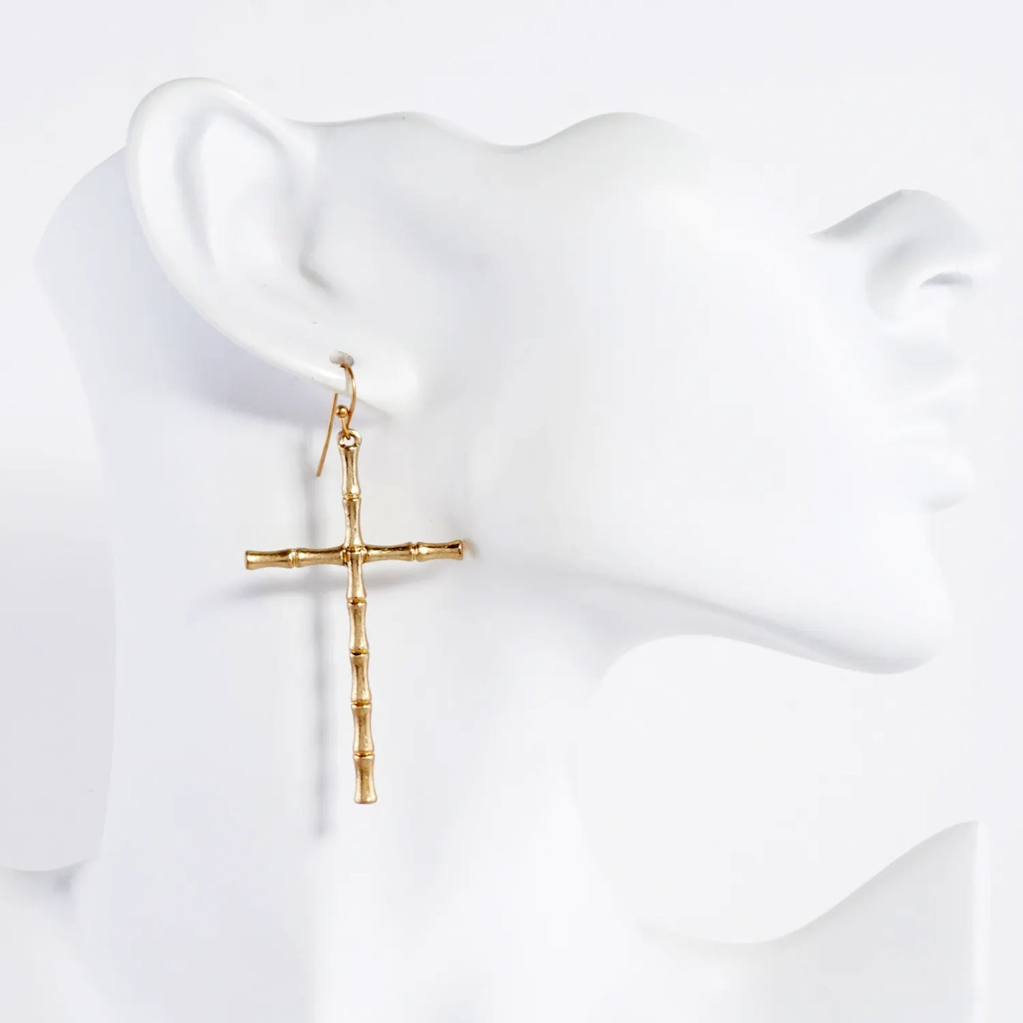 Bamboo-Texture Metal Cross Dangle Earrings