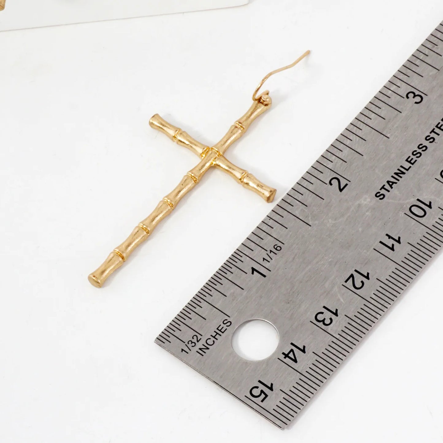 Bamboo-Texture Metal Cross Dangle Earrings