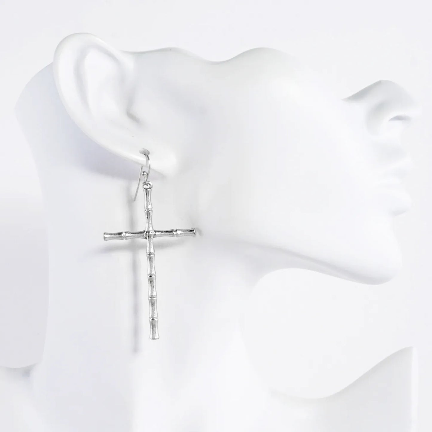 Bamboo-Texture Metal Cross Dangle Earrings