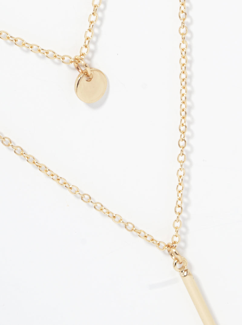 Bar & Dainty Disc Pendant Satellite Chain Layered Necklace