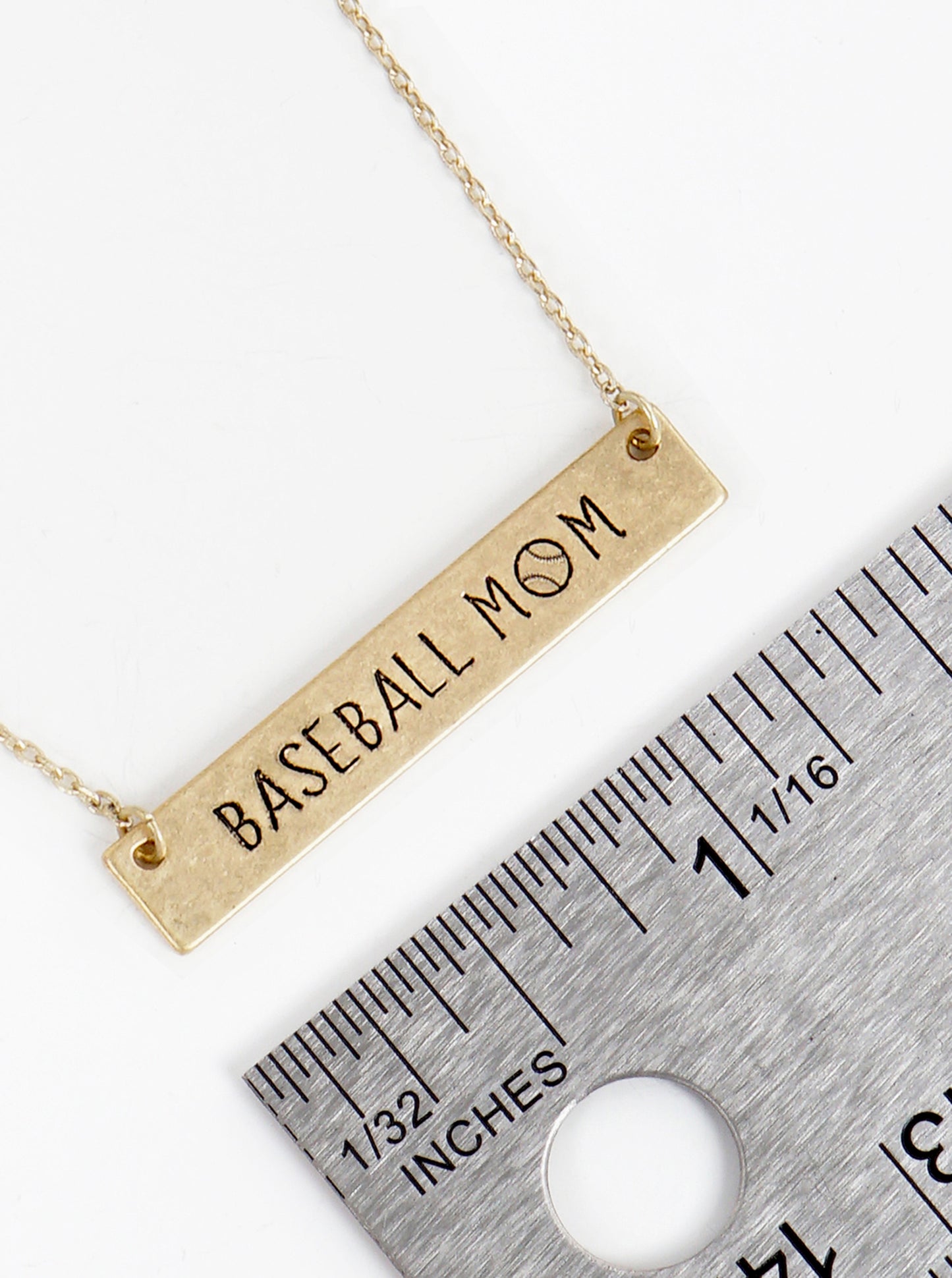 Baseball Mom Engraved Horizontal Bar Pendant Necklace