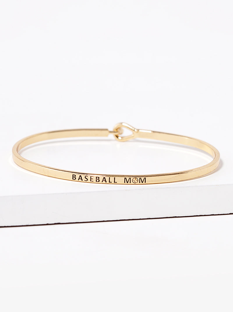 Baseball Mom Engraved Inspirational Bangle Bracelet