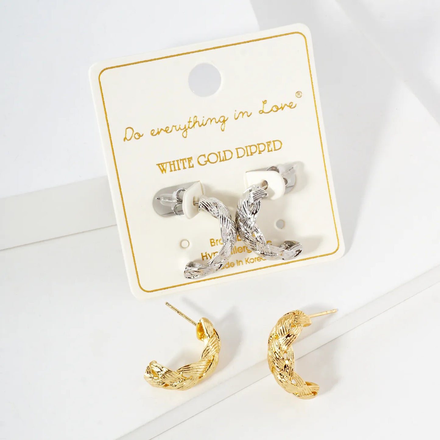 Basket Weave Texture 14K-Gold-Dipped 20mm Brass Hoop Earrings
