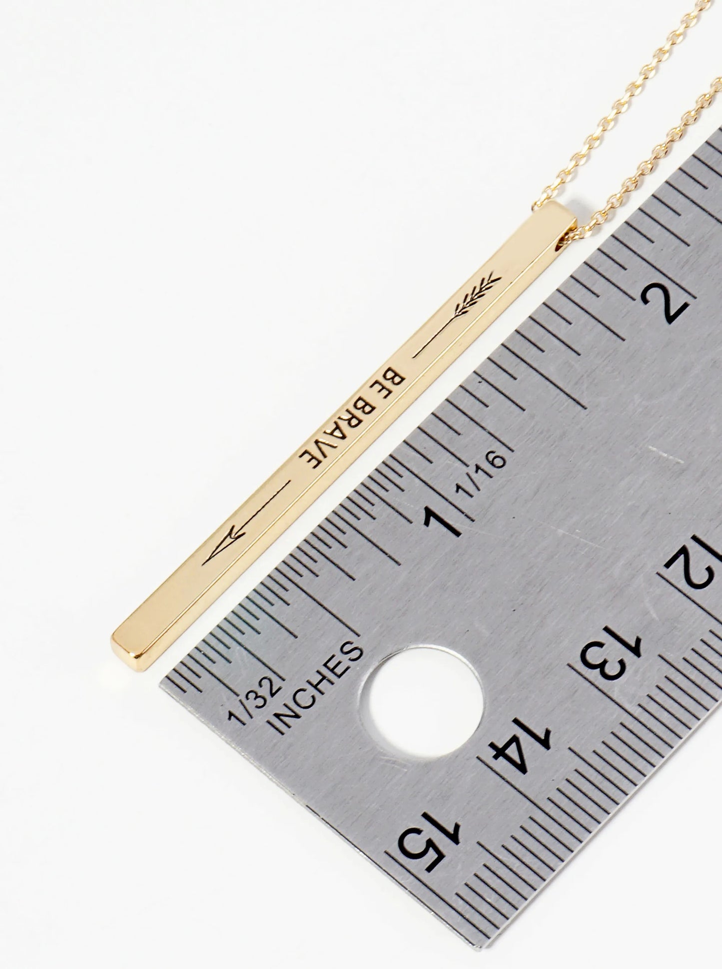 Be Brave Arrow Engraved Vertical Bar Pendant Inspirational Necklace