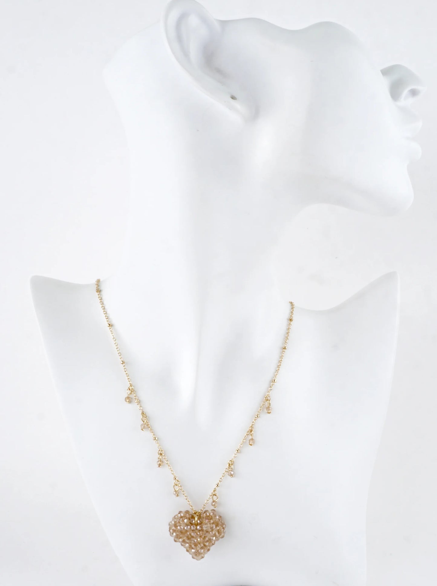 Beaded Puffy Glass Heart Pendant Necklace