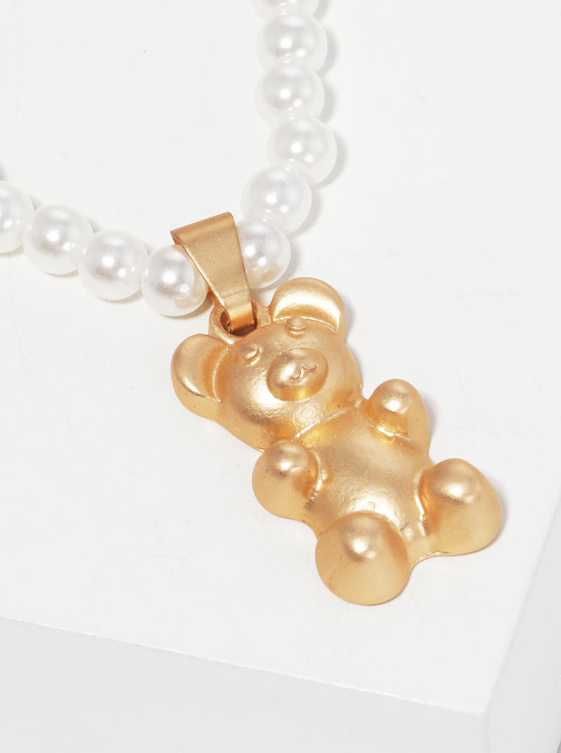 Bear Pendant Pearl Chain Necklace