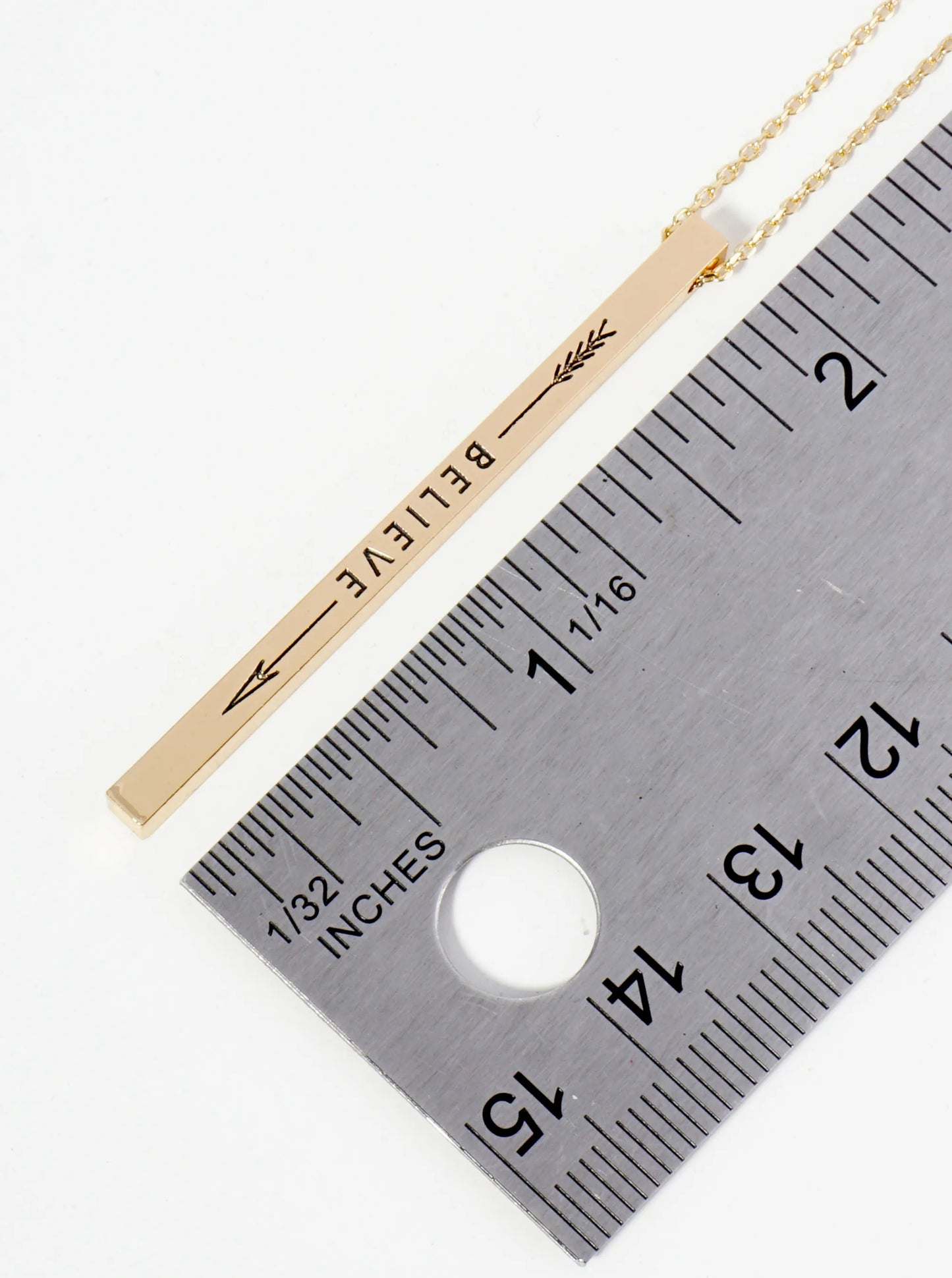 Believe Arrow Engraved Vertical Bar Pendant Inspirational Necklace
