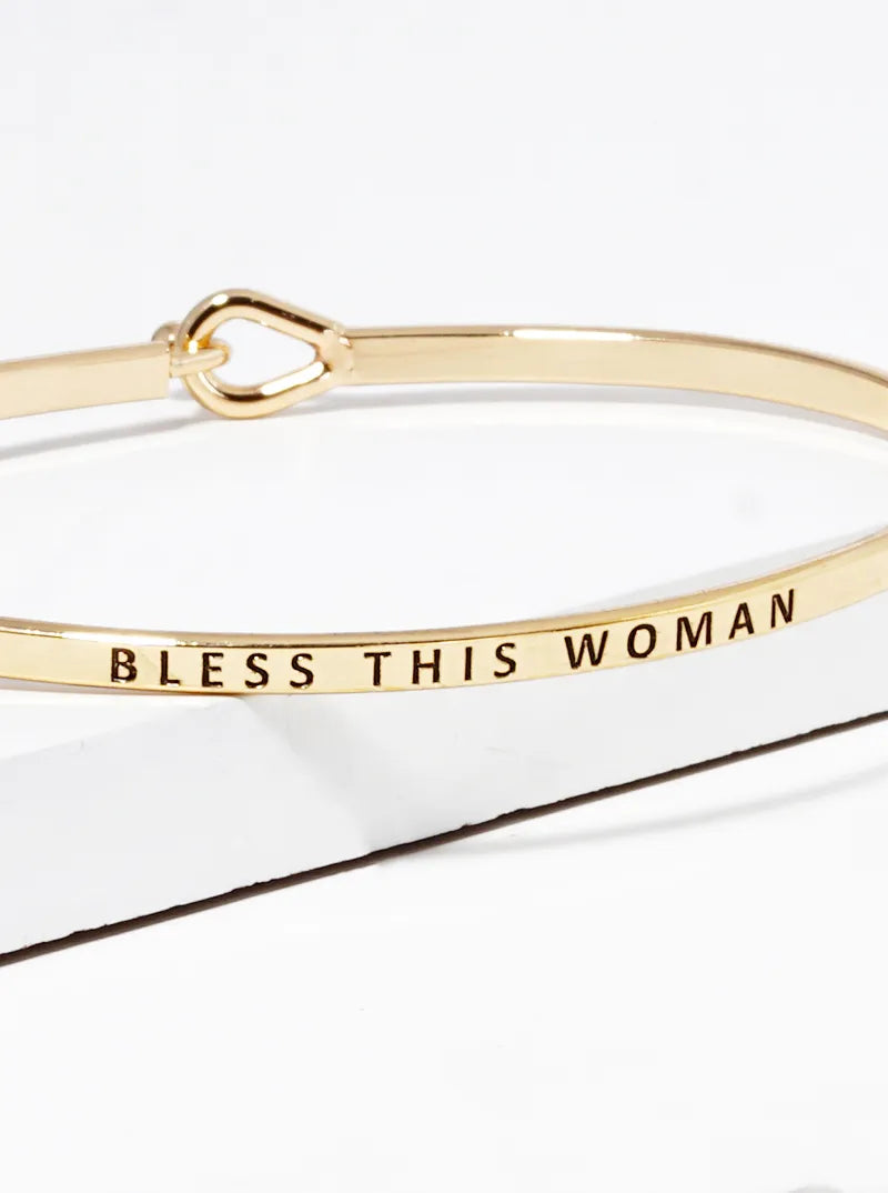 Bless This Woman Engraved Inspirational Bangle Bracelet