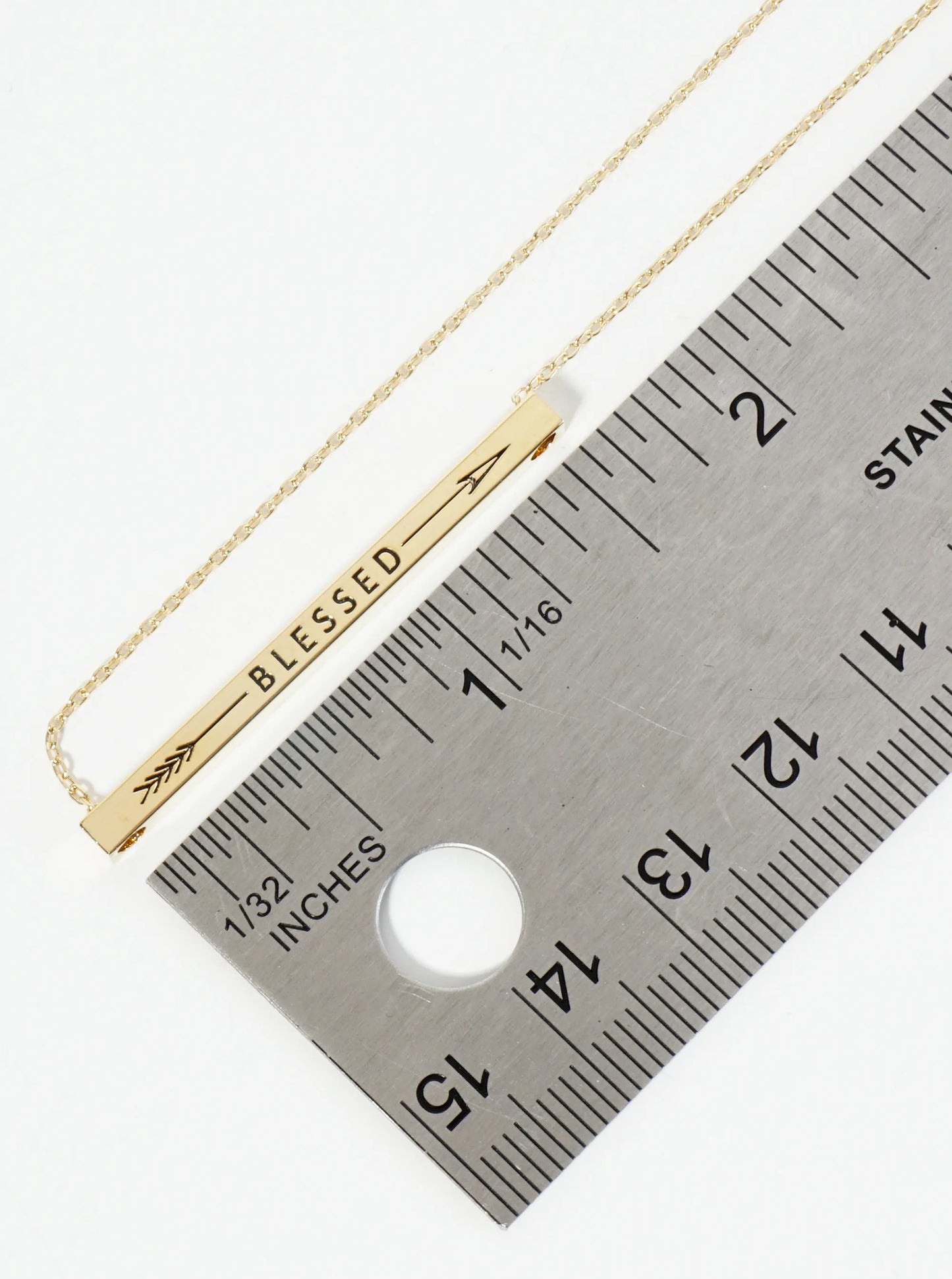 Blessed Arrow Engraved 18K Gold Dipped Horizontal Brass Bar Pendant Inspirational Necklace