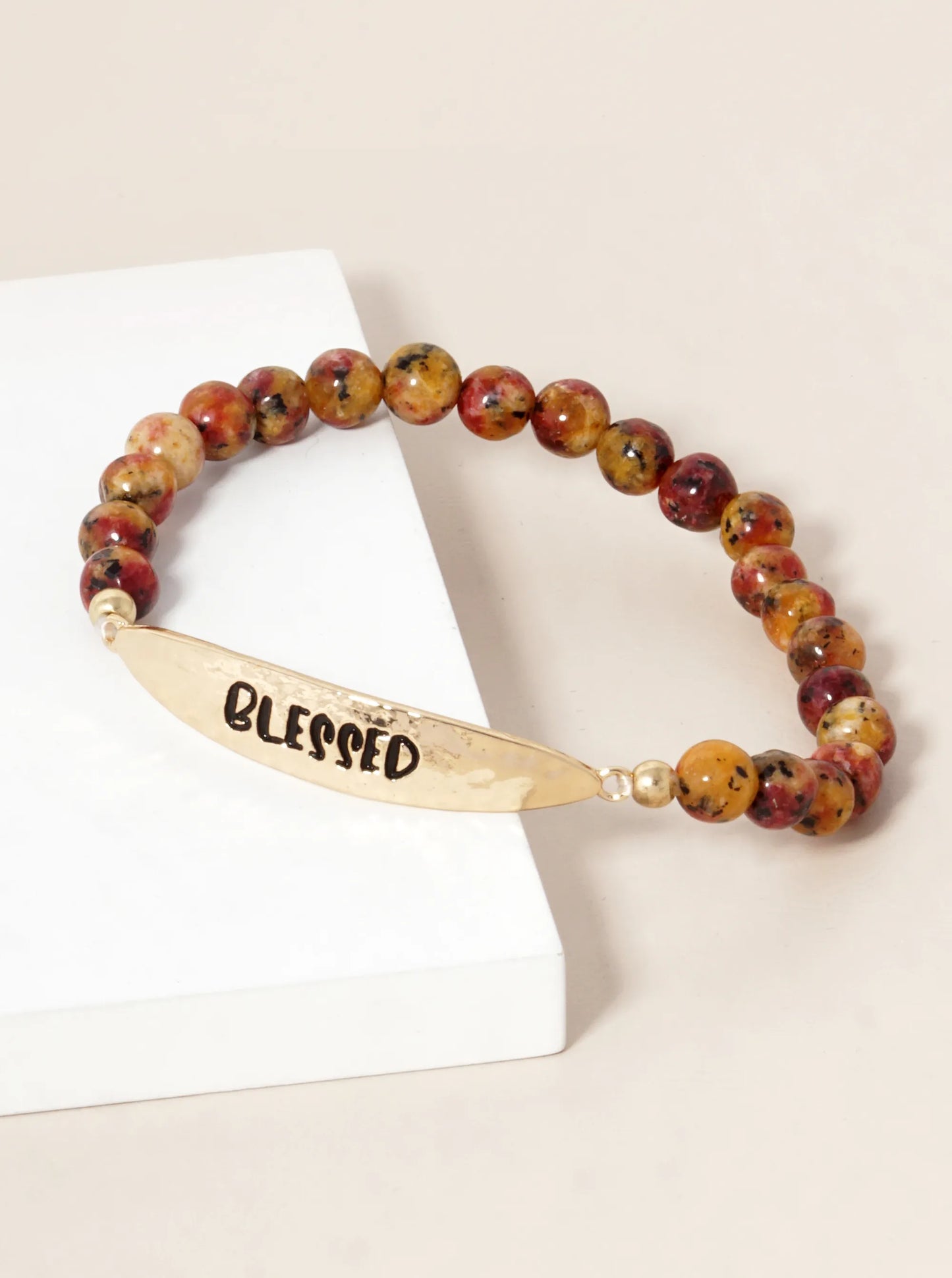 Blessed Engraved 6mm Semi-Precious Stone Stretch Bracelet