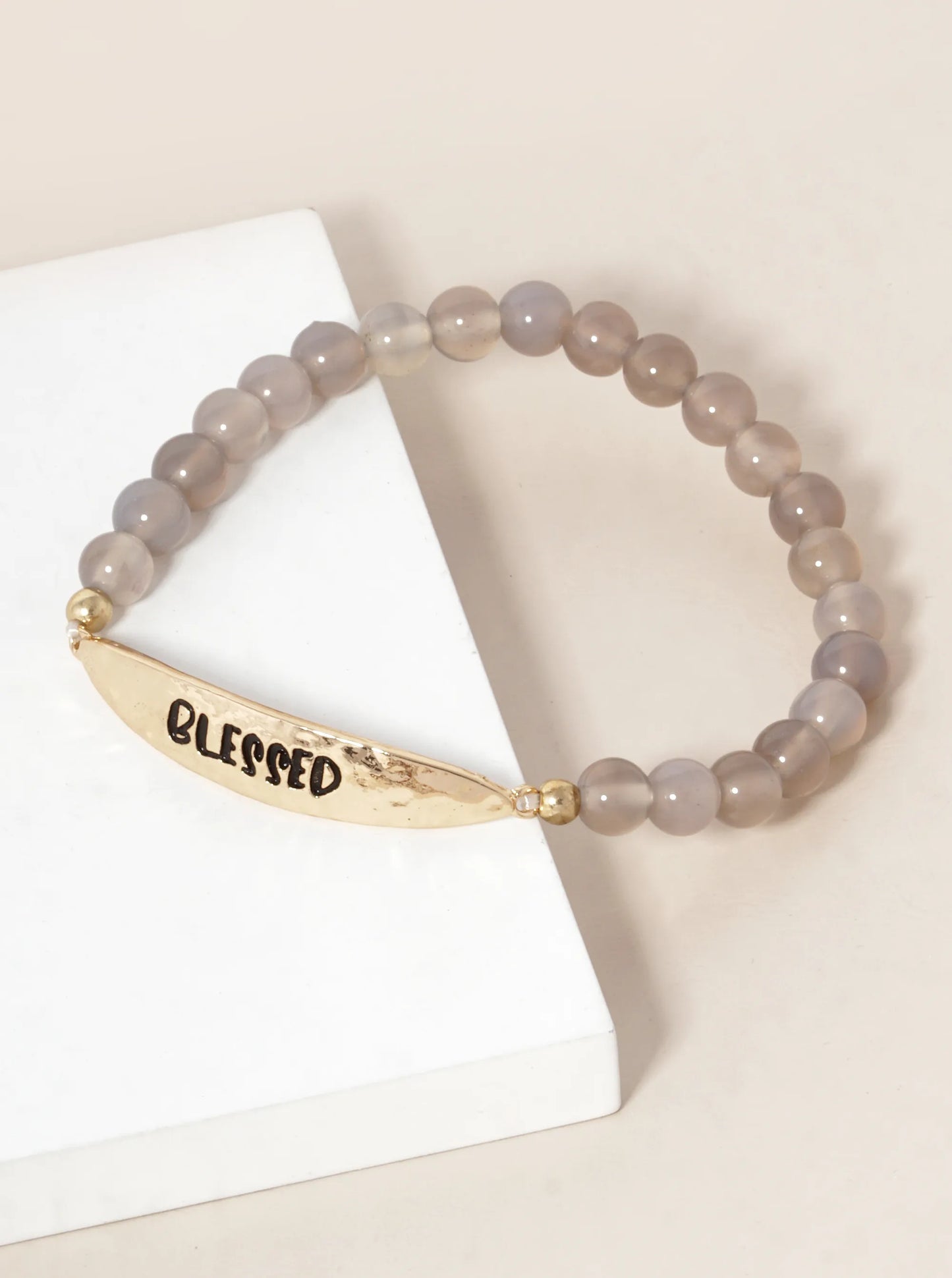 Blessed Engraved 6mm Semi-Precious Stone Stretch Bracelet