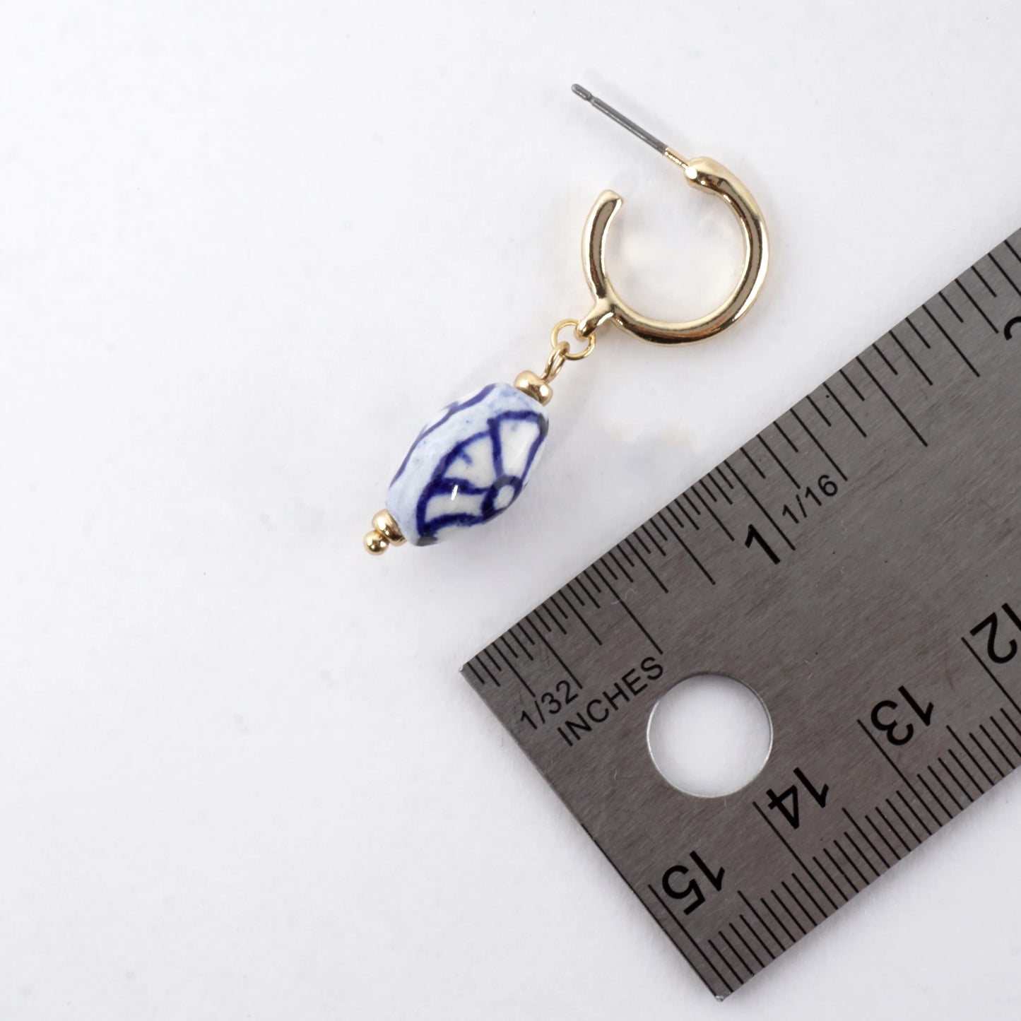 Blue White Porcelain Bead Hoop Earrings