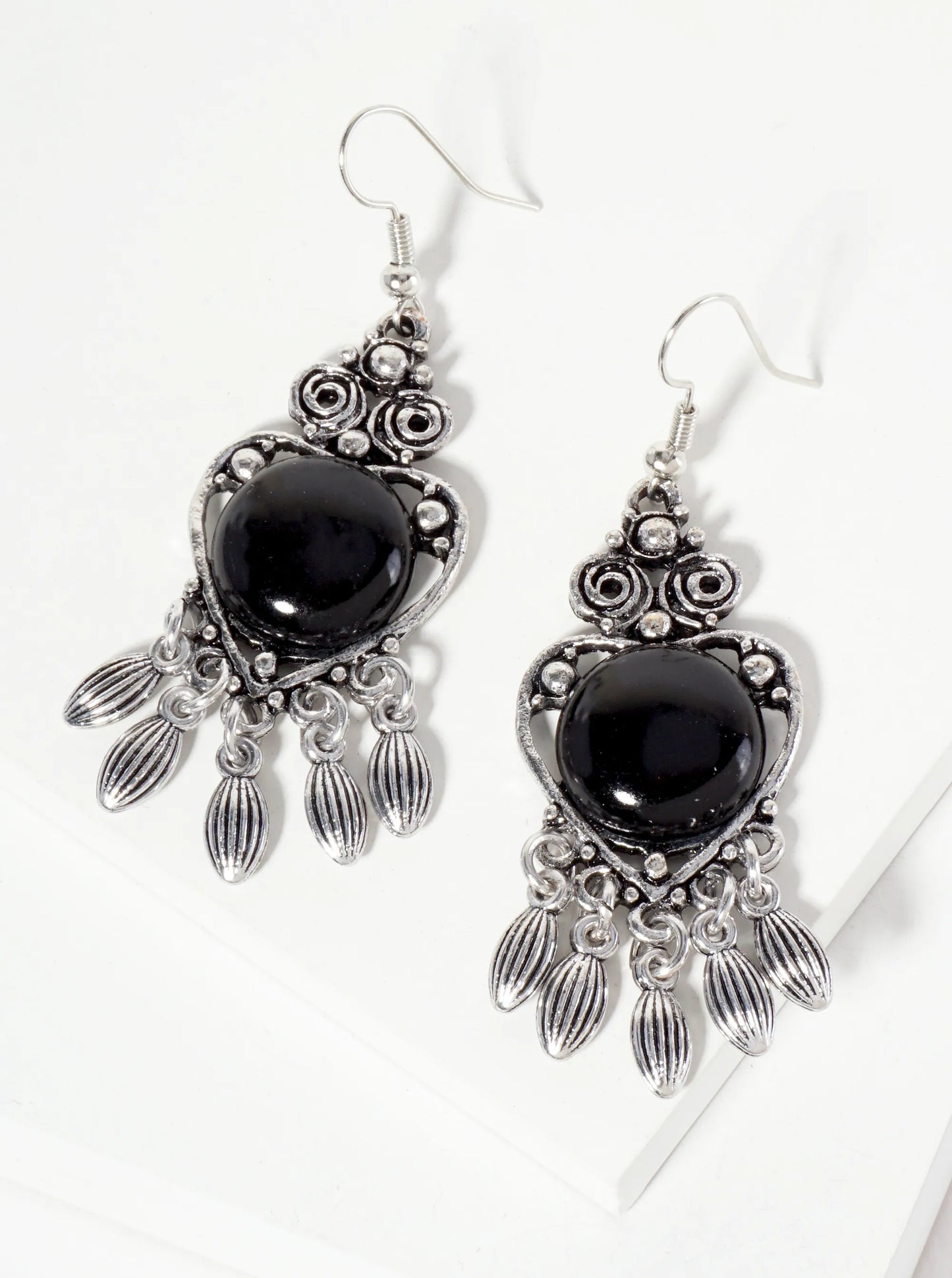 Bohemian Western Animal-Theme Semi-Precious Natural-Stone Heart-Shape Owl Dangle Drop Earrings