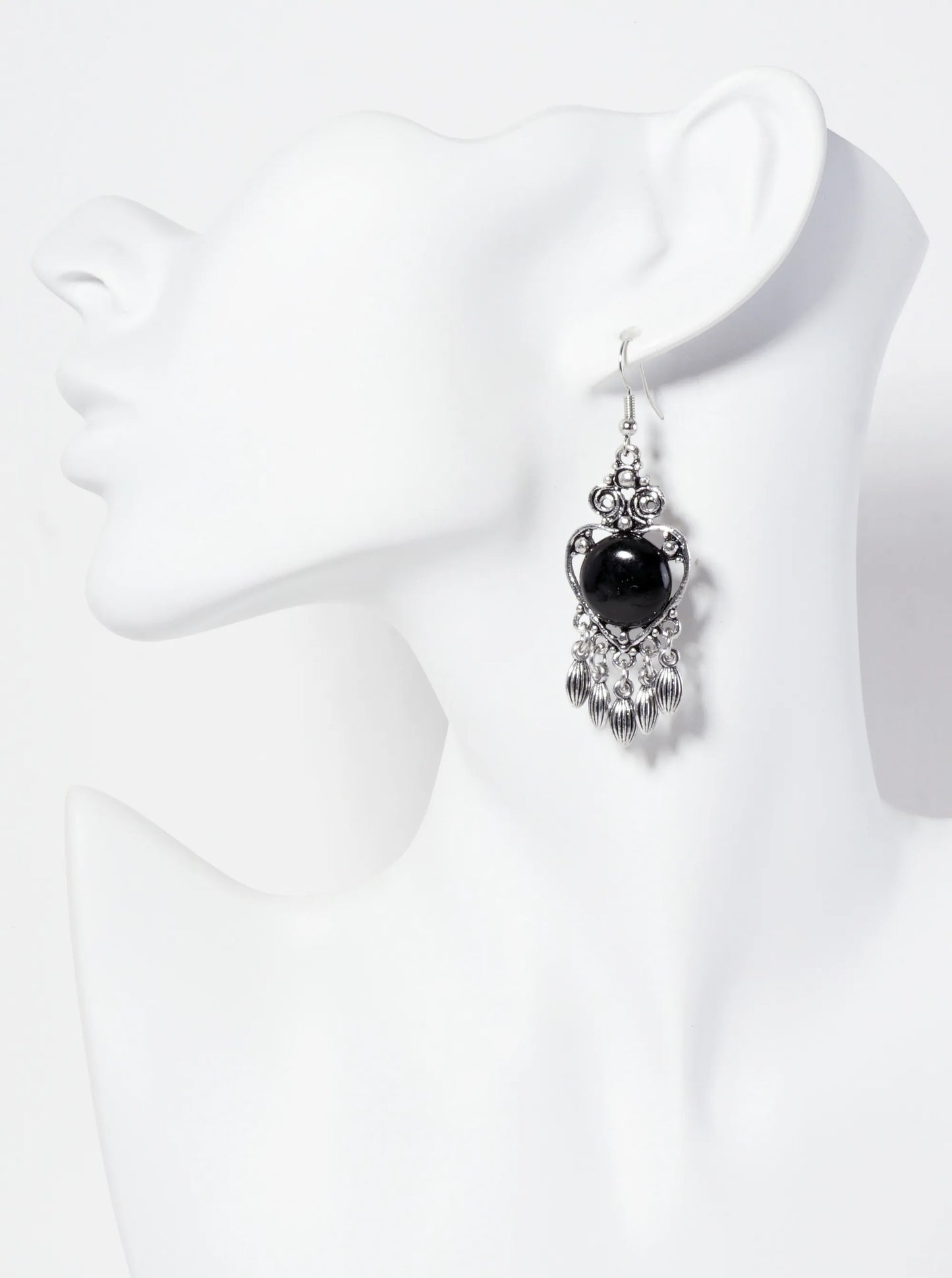 Bohemian Western Animal-Theme Semi-Precious Natural-Stone Heart-Shape Owl Dangle Drop Earrings