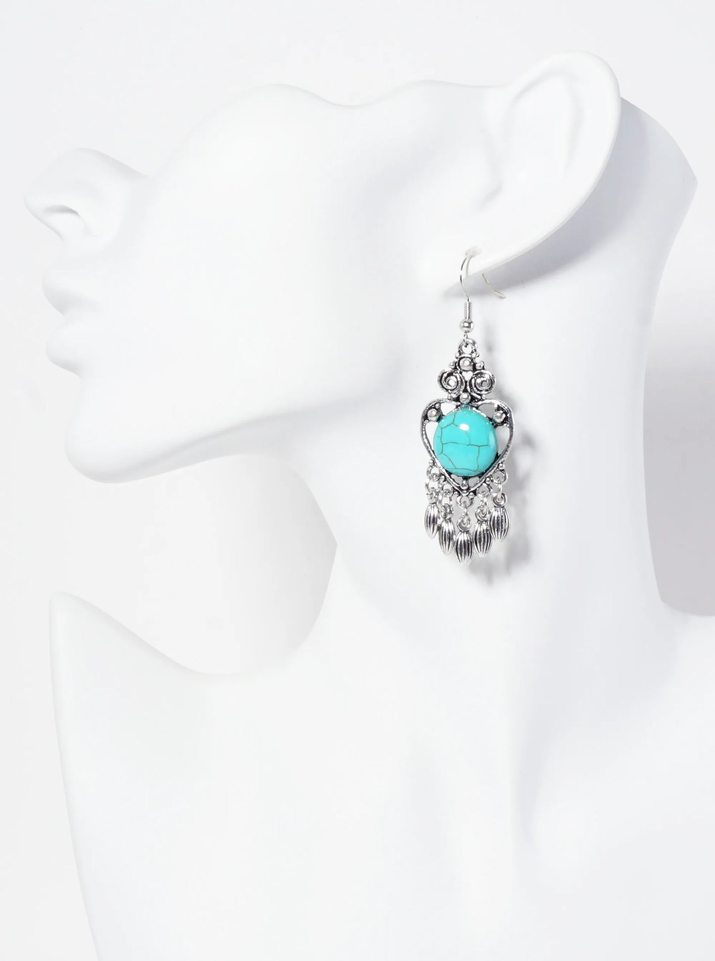 Bohemian Western Animal-Theme Semi-Precious Natural-Stone Heart-Shape Owl Dangle Drop Earrings