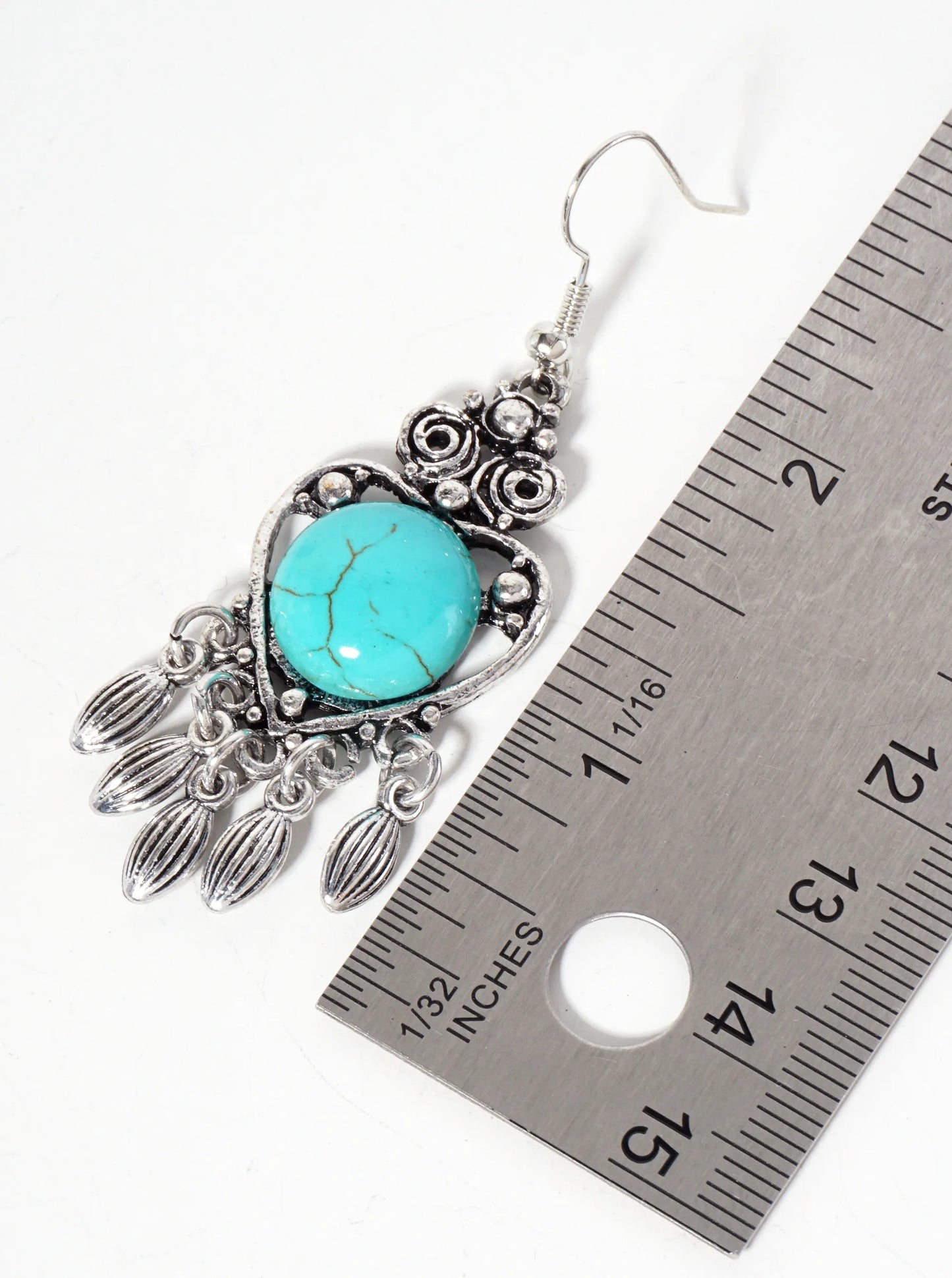 Bohemian Western Animal-Theme Semi-Precious Natural-Stone Heart-Shape Owl Dangle Drop Earrings