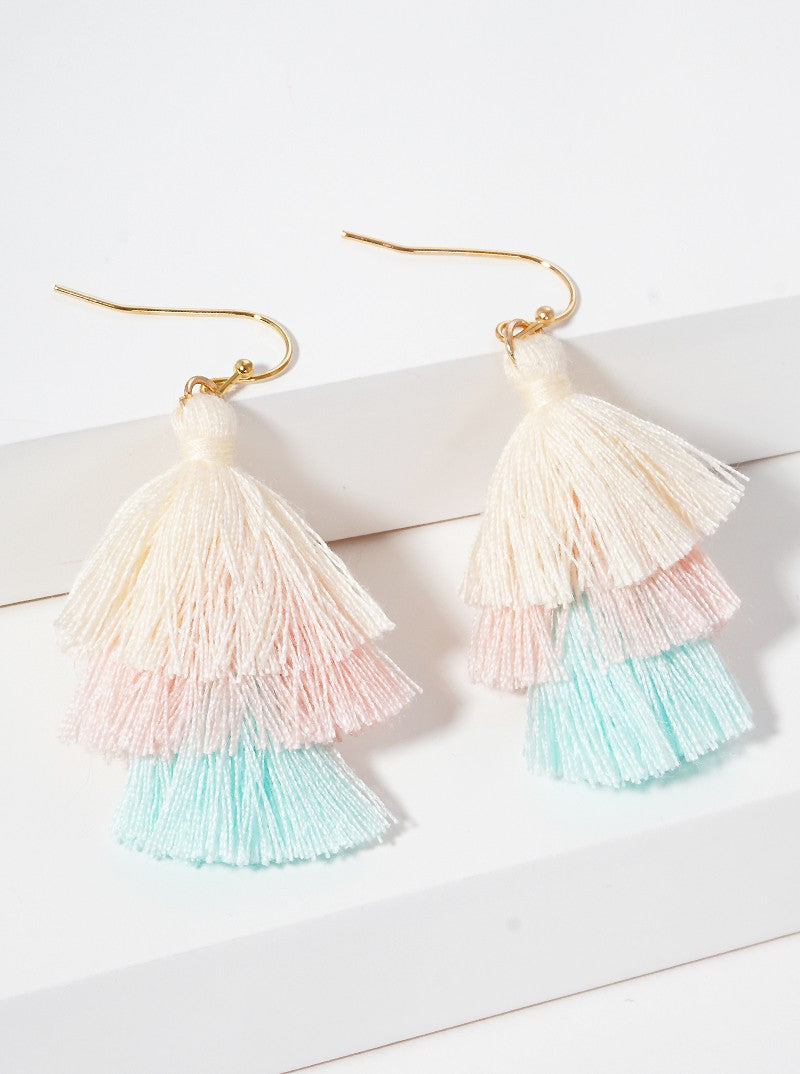 Boho 3-Tier Thread Tassel Dangle Drop Earrings