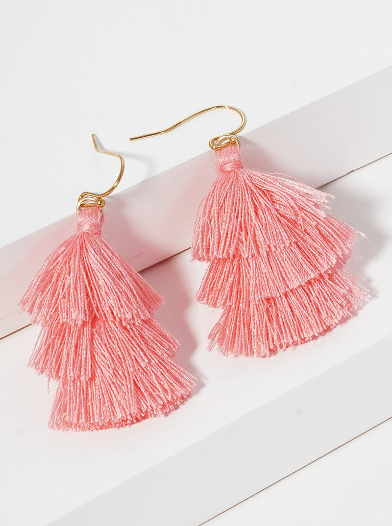 Boho 3-Tier Thread Tassel Dangle Drop Earrings