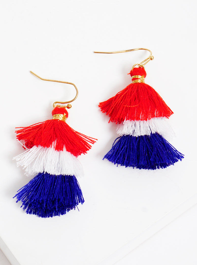 Boho 3-Tier Thread Tassel Dangle Drop Earrings