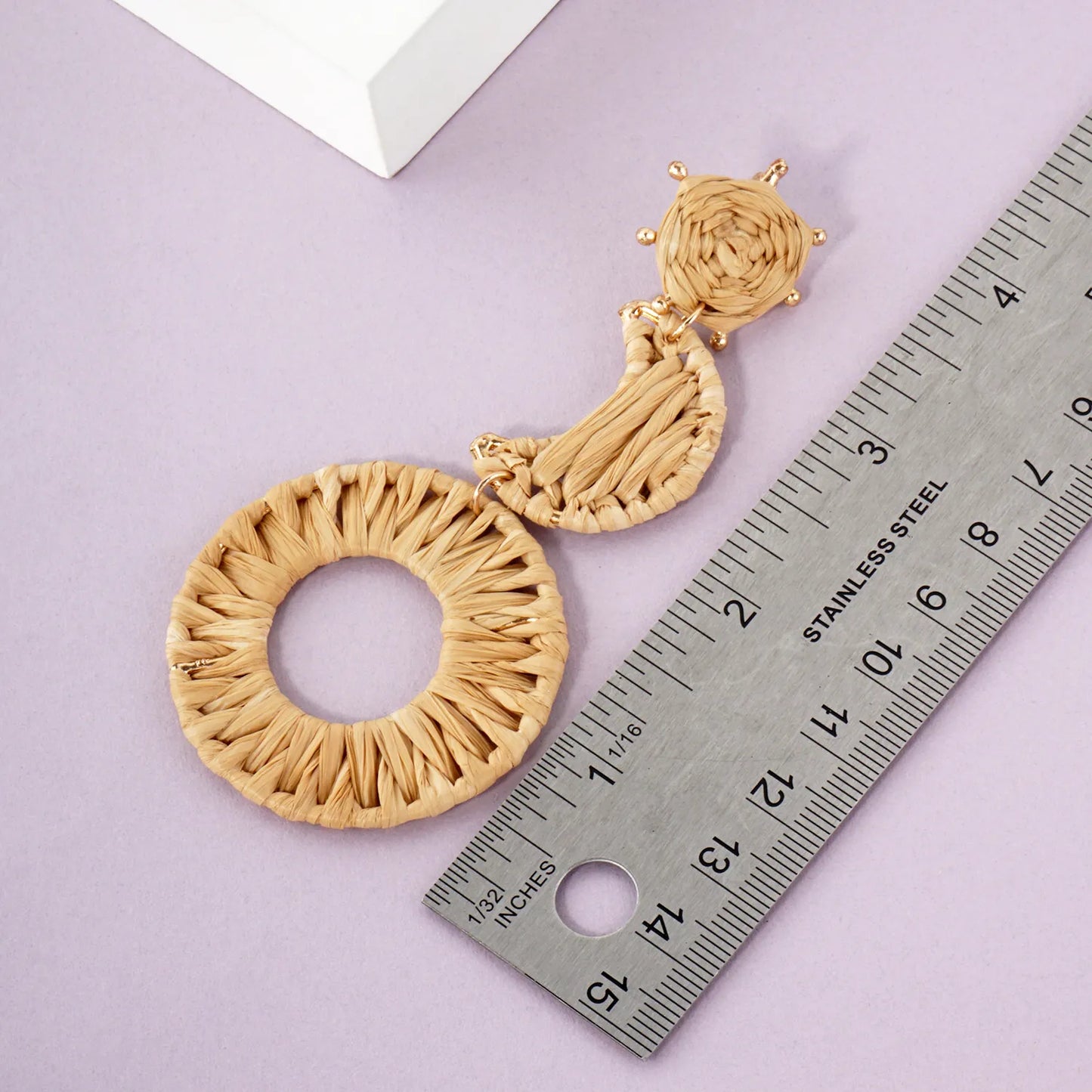Boho 4-Inch Raffia Rattan Circle Moon Sun Drop Earthy Energy Statement Earrings