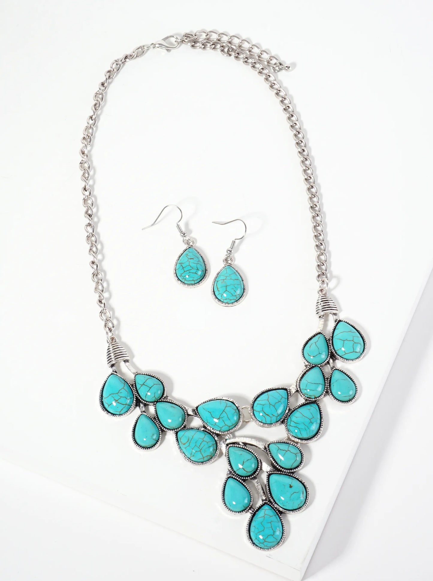 Boho Teardrop-Shaped Semi-Precious Natural-Stone Cluster Statement Necklace