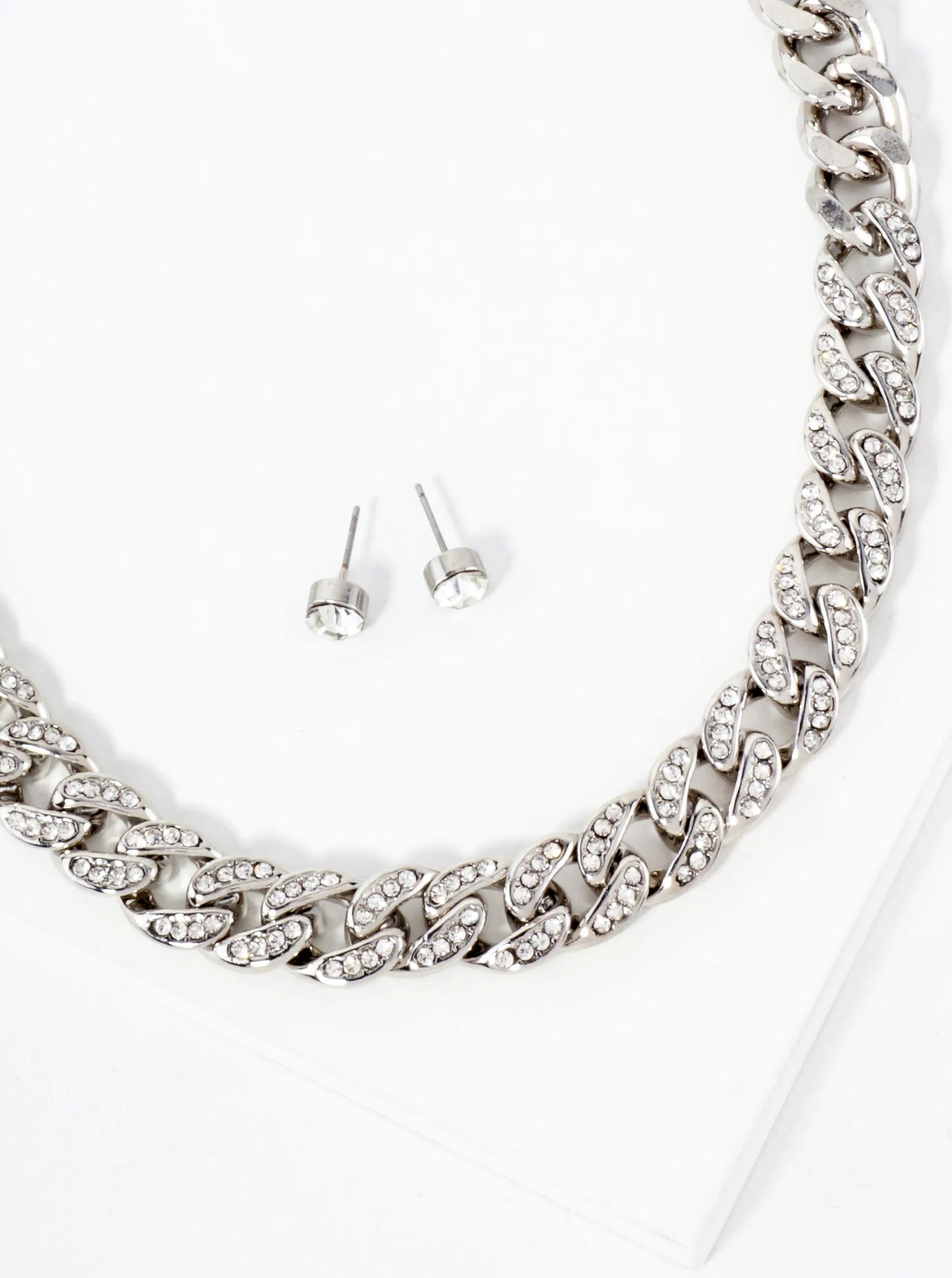 Bold 15mm Curb Chain Necklace With Central Crystal Accent