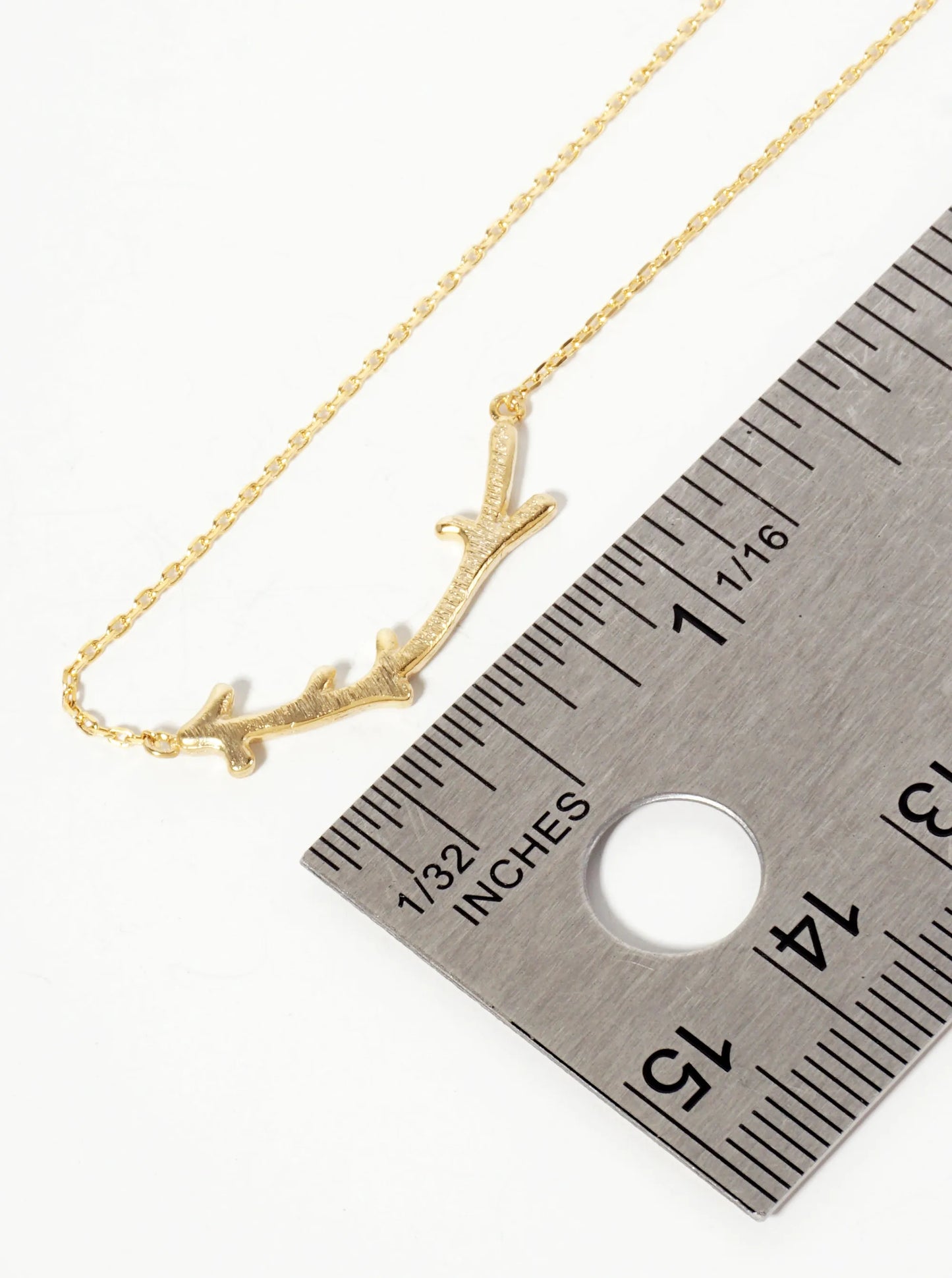 Botanical-Theme 18K-Gold-Dipped Brushed-Texture Curved Twig Pendant Necklace